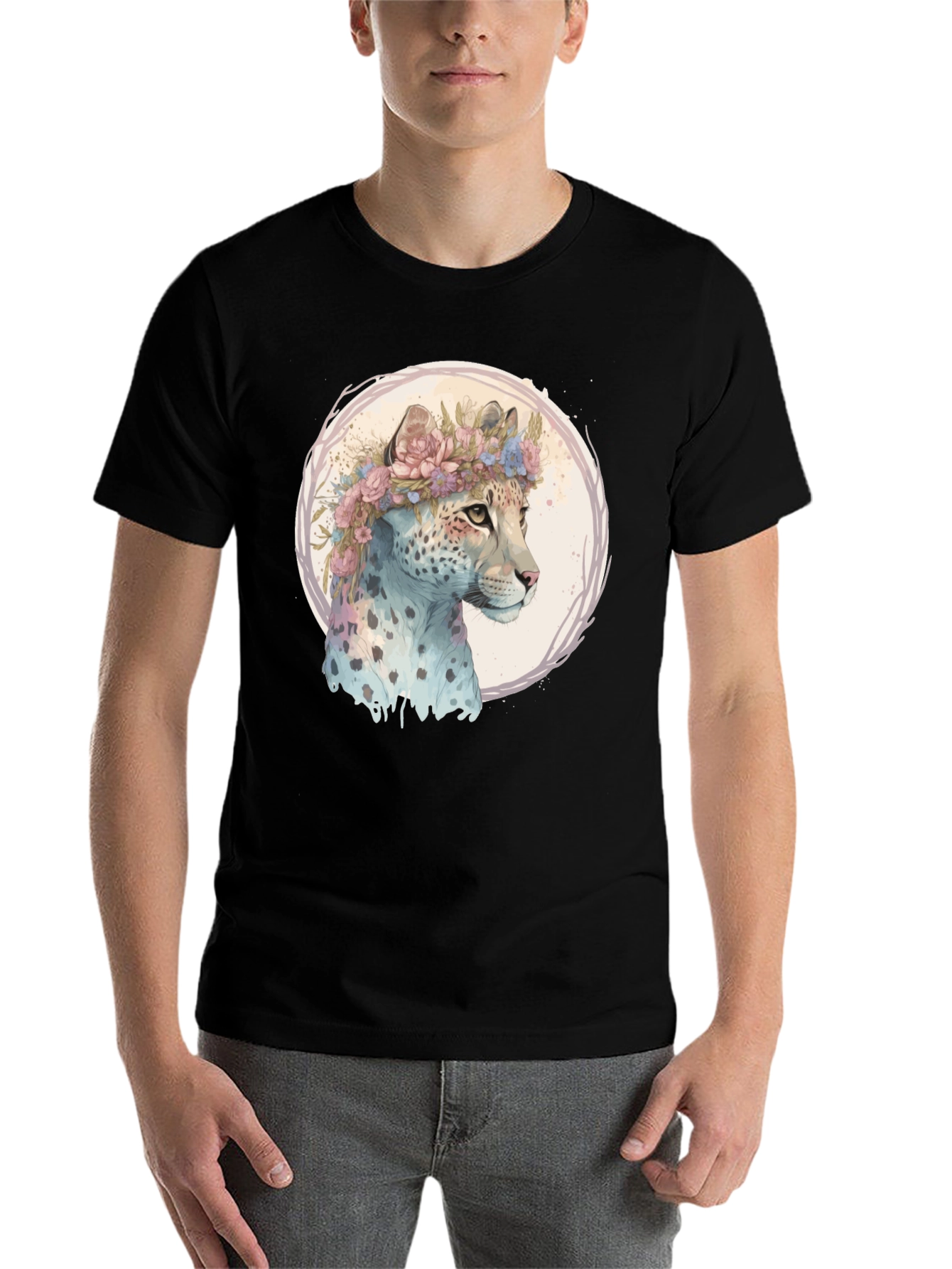 Black Floral Leopard Graphic Tee - Artistic Style view 7