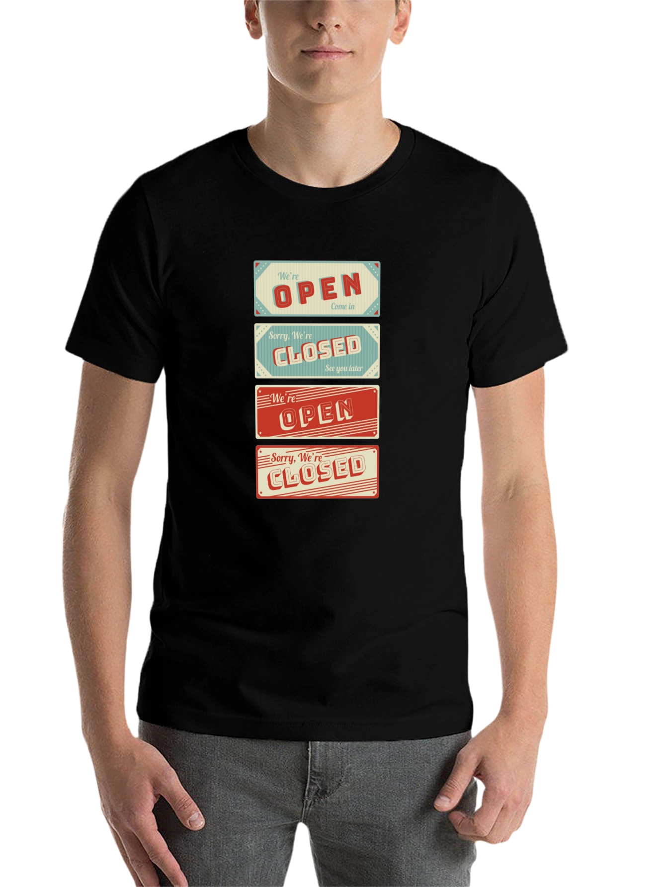Black Open/Closed Sign T-Shirt - Novelty Graphic Tee view 7