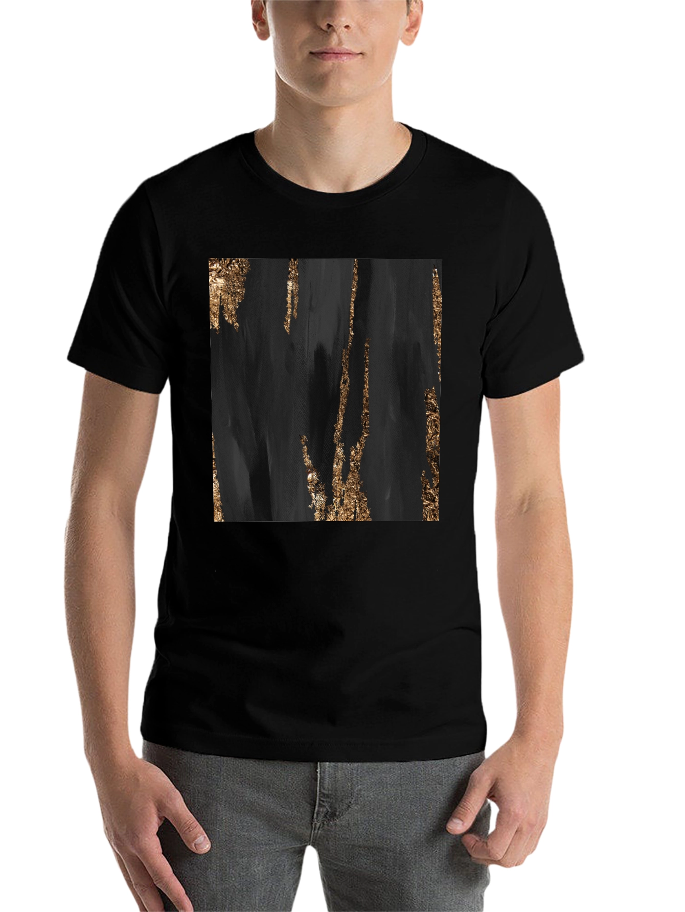 Black Abstract Gold Foil Print Black T-Shirt view 7