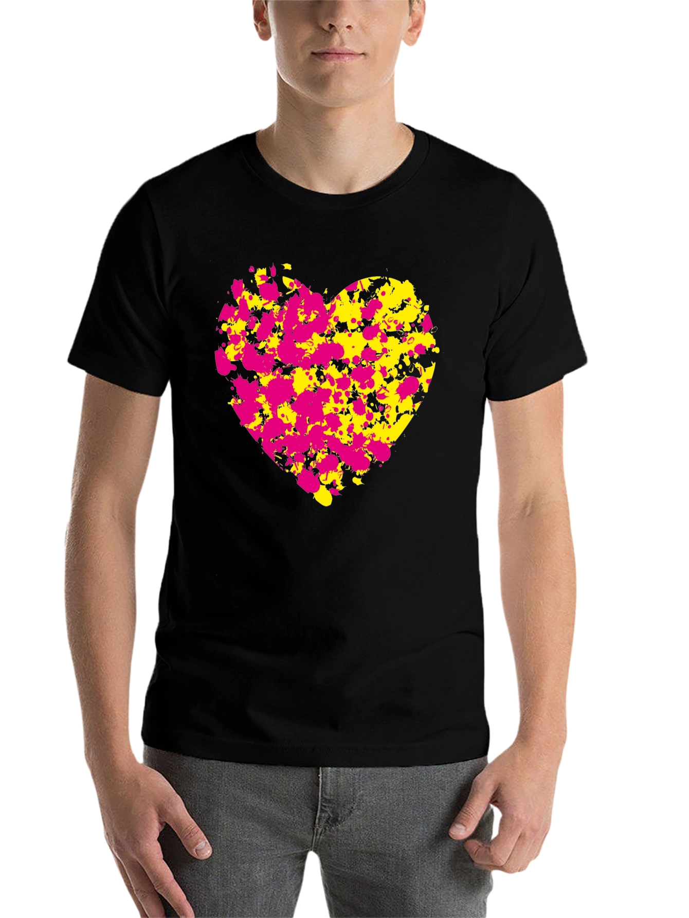Black Abstract Heart Splatter T-Shirt - Black view 7
