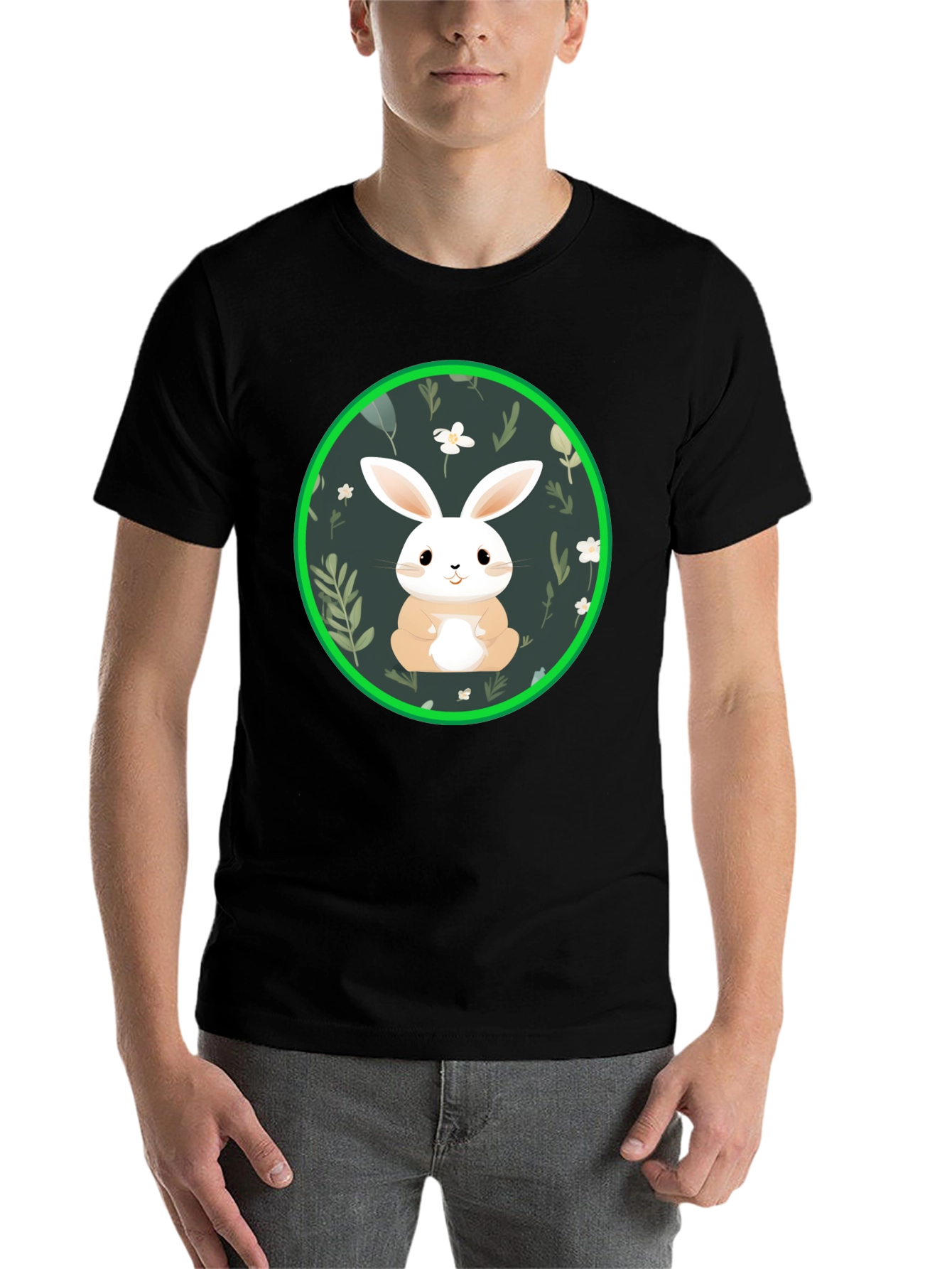 Black Cute Bunny Graphic Tee - Black view 7