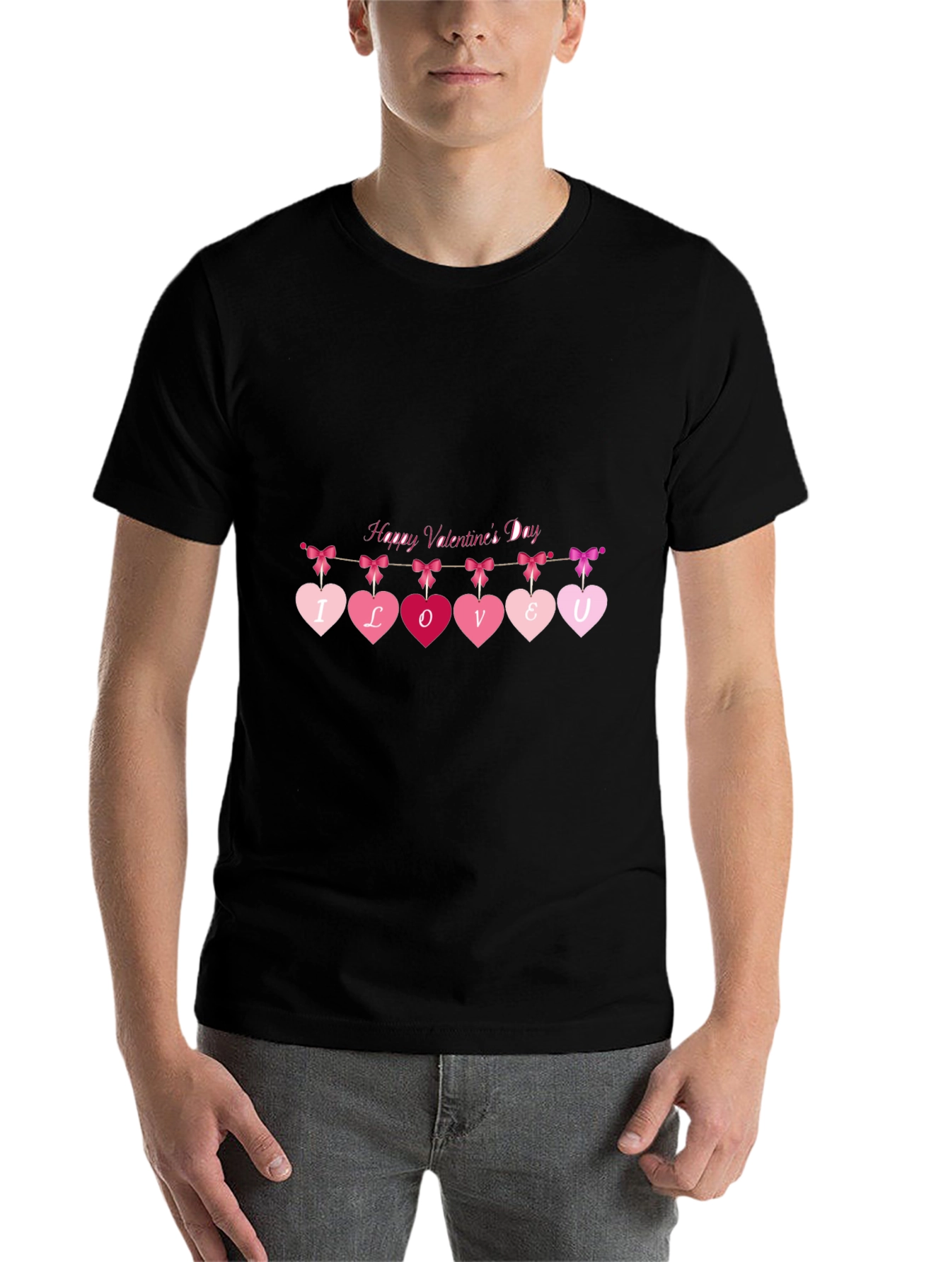 Black Valentine's Day Heart Banner Graphic Tee view 7