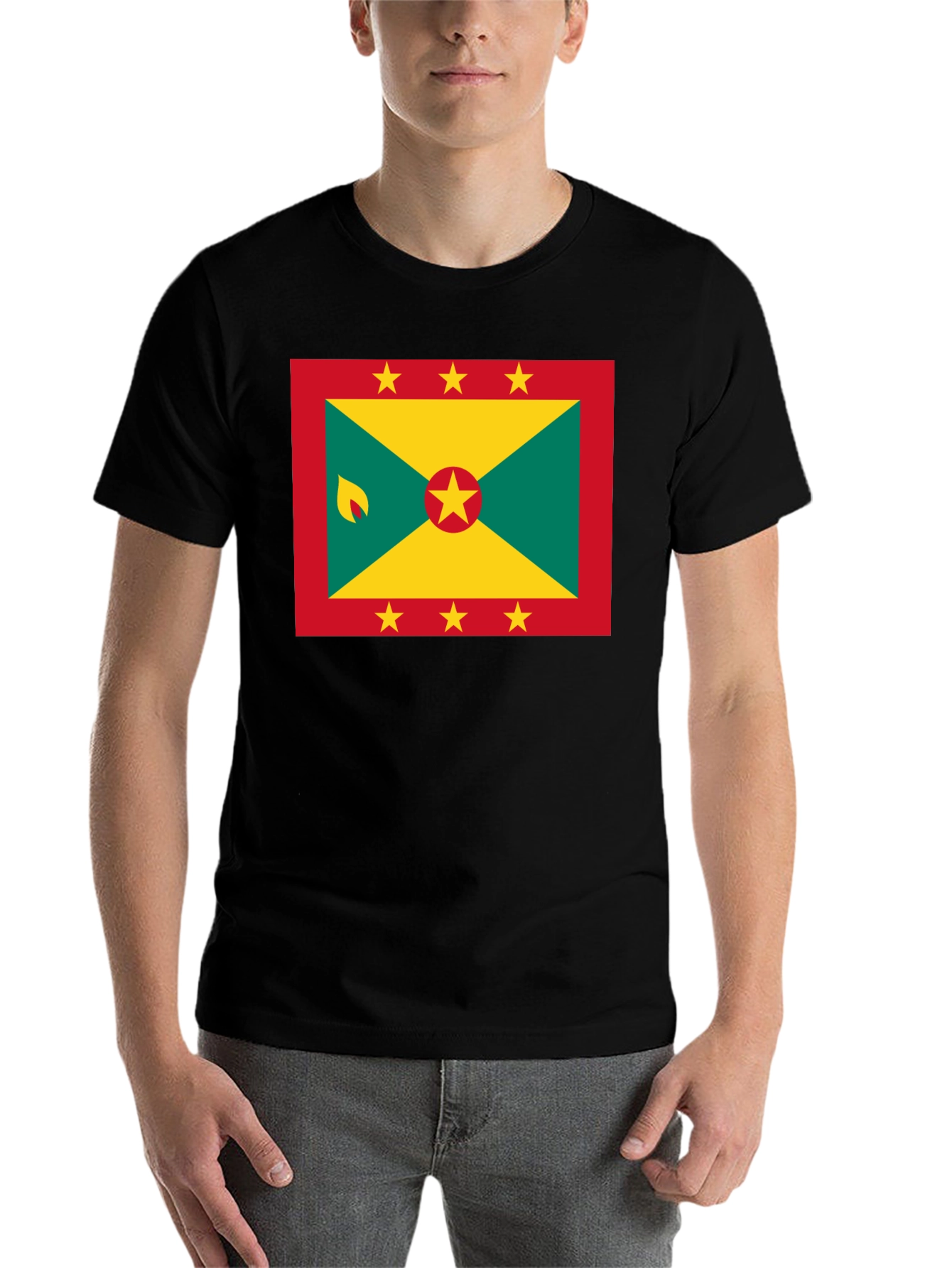 Black Grenada Flag T-Shirt - Black Crew Neck view 7
