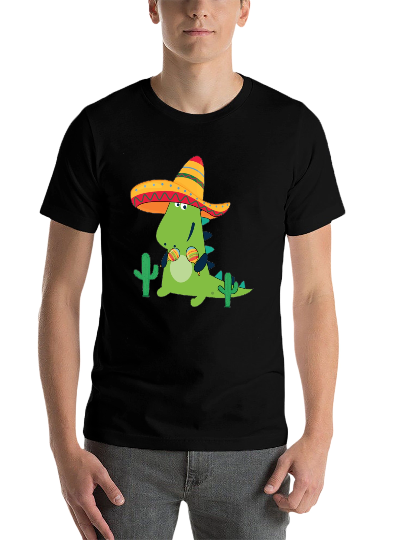 Black Dino Fiesta Black T-Shirt - Maracas & Sombrero view 7