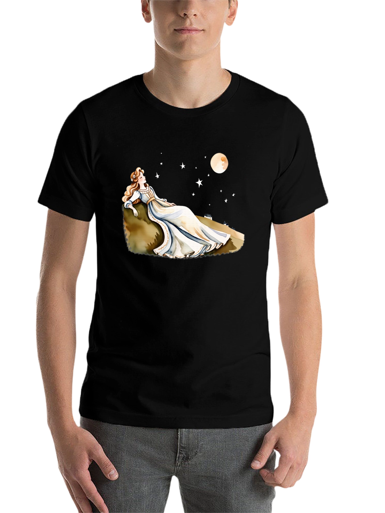 Black Dreamy Night T-Shirt - Woman, Moon & Stars view 7