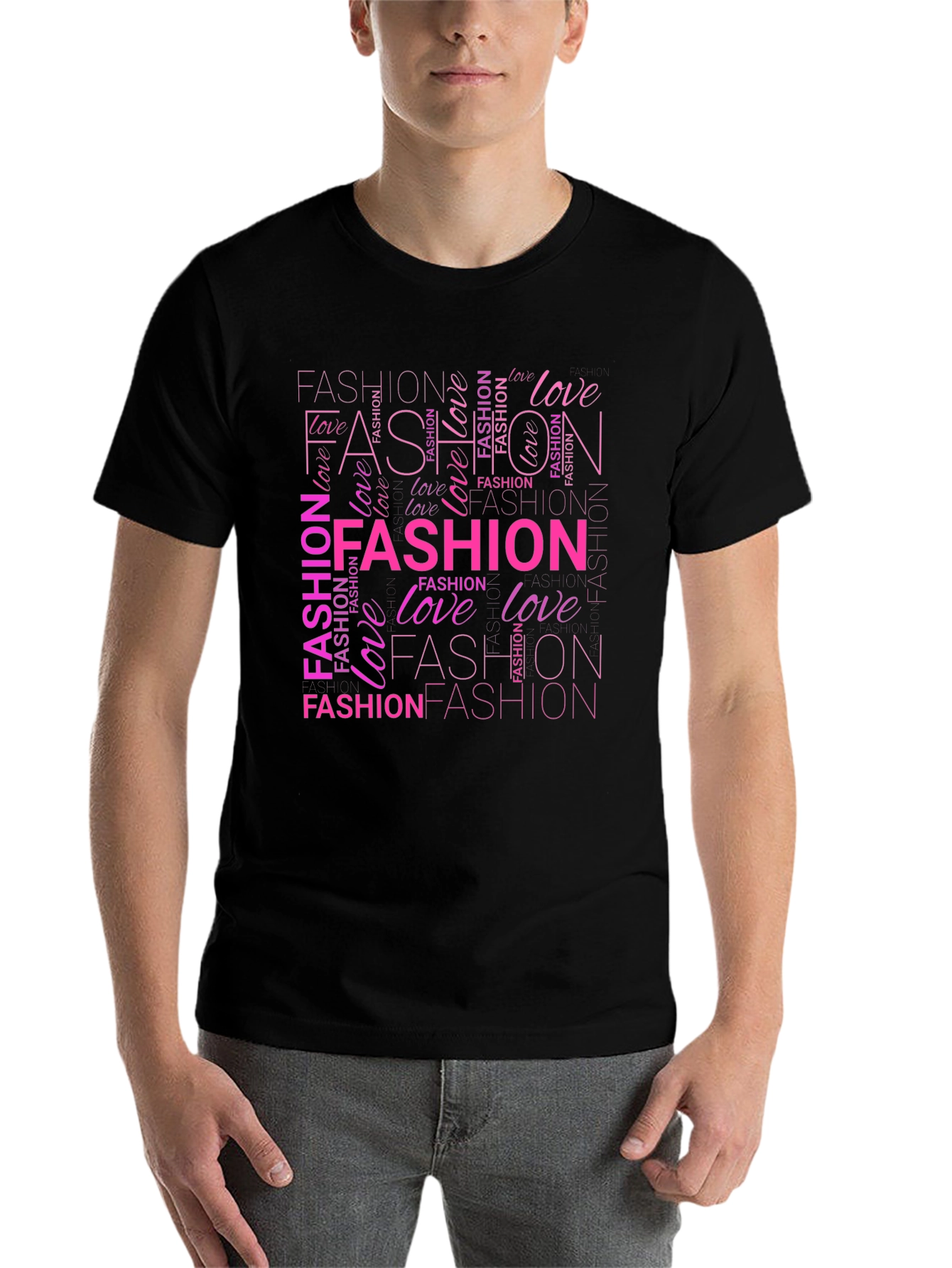 Fashion & Love Pink Word Art Print Black T-Shirt - 7