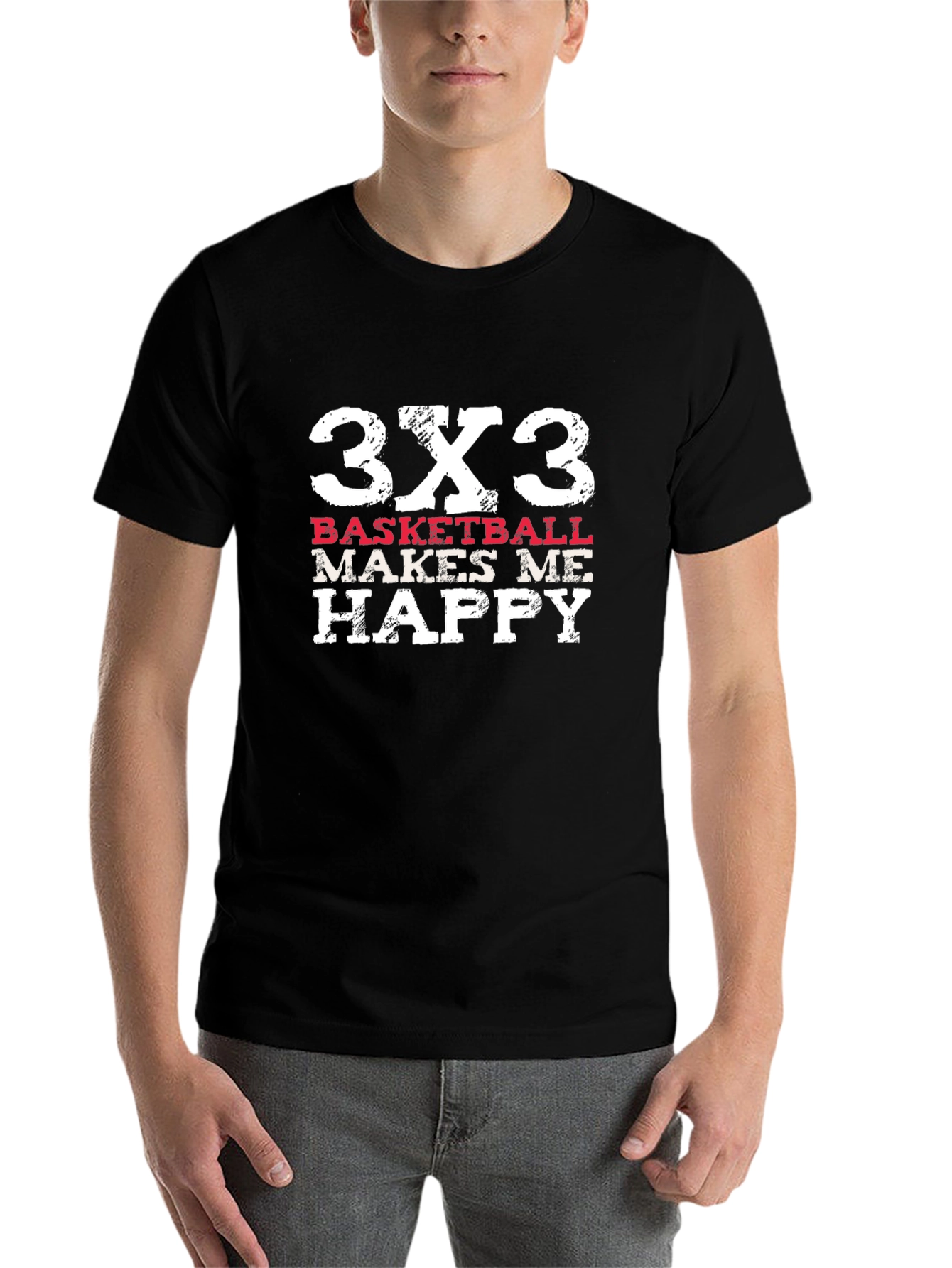 Black 3x3 Basketball Makes Me Happy T-Shirt view 7