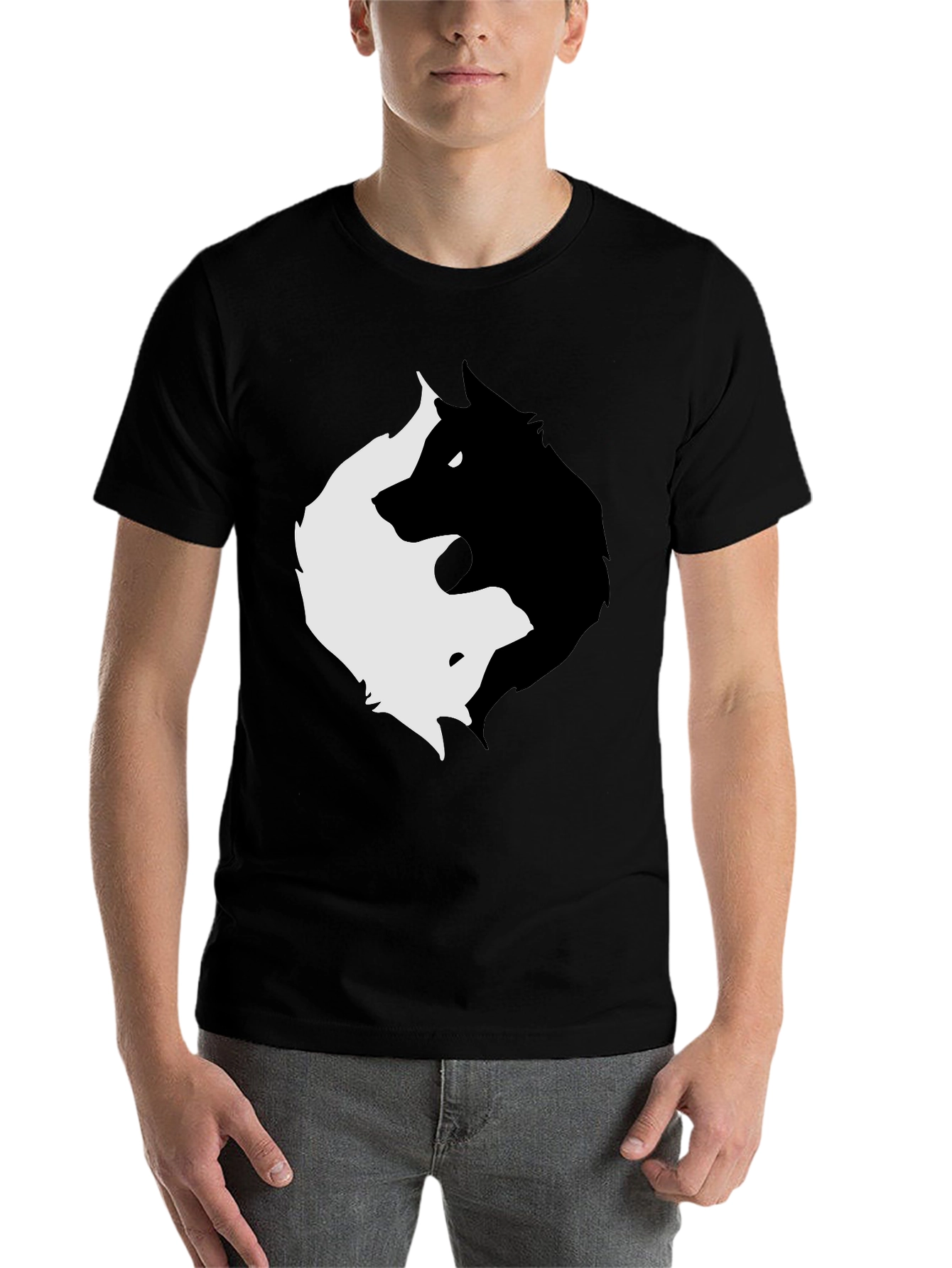 Black Yin Yang Wolves Graphic Tee - Black view 7