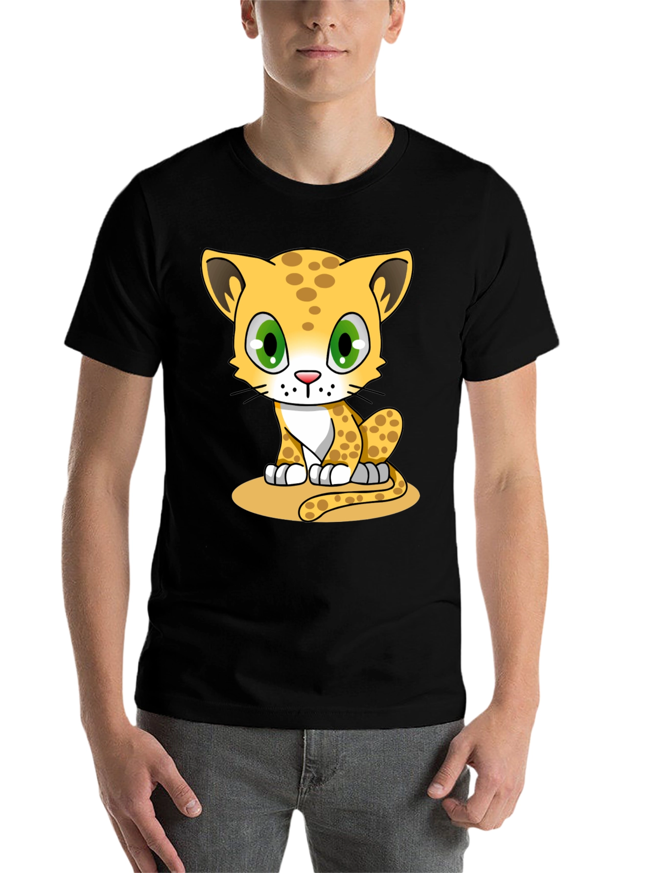 Black Cute Cartoon Leopard Black T-Shirt view 7