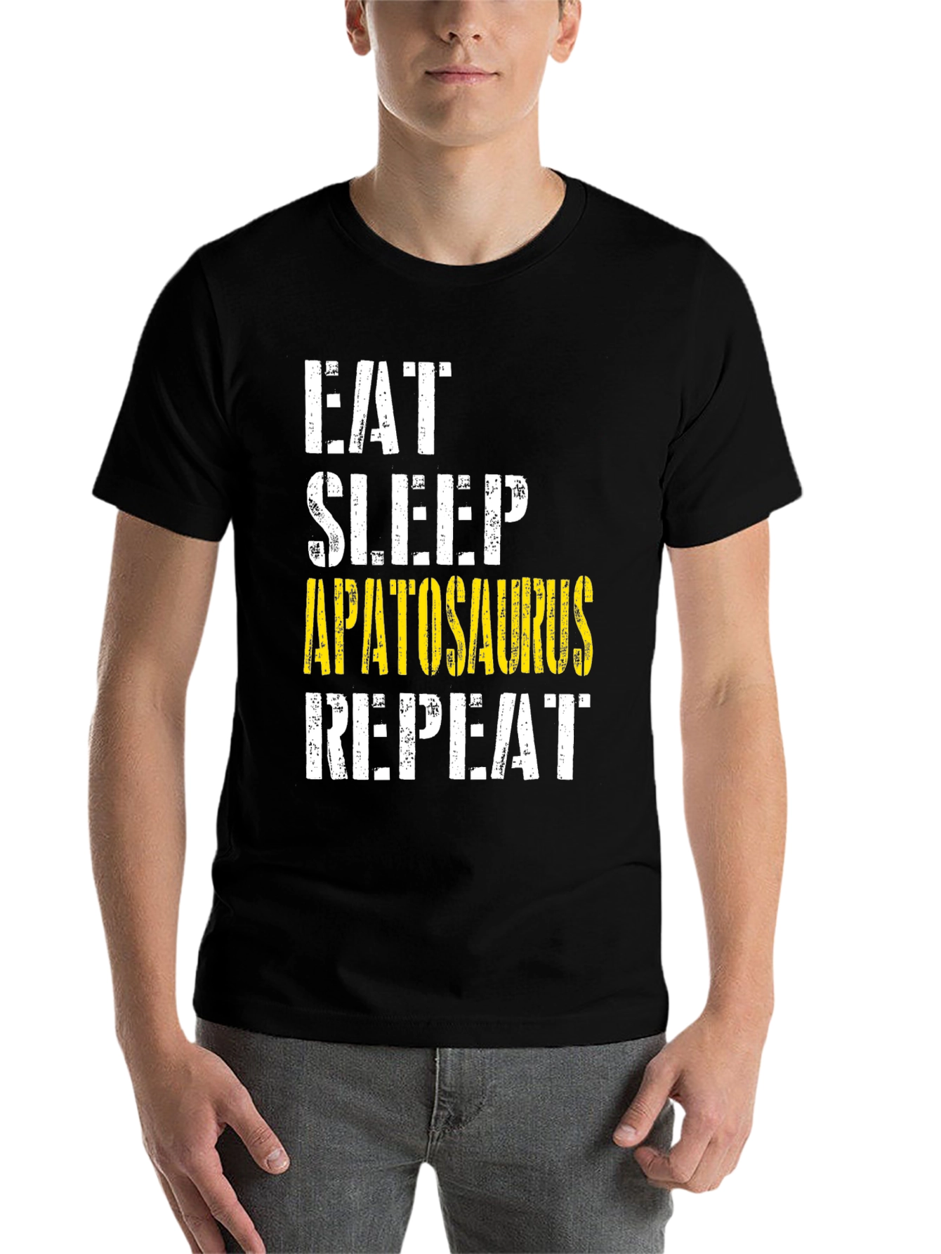 Black Eat Sleep Apatosaurus Repeat Graphic Tee view 7