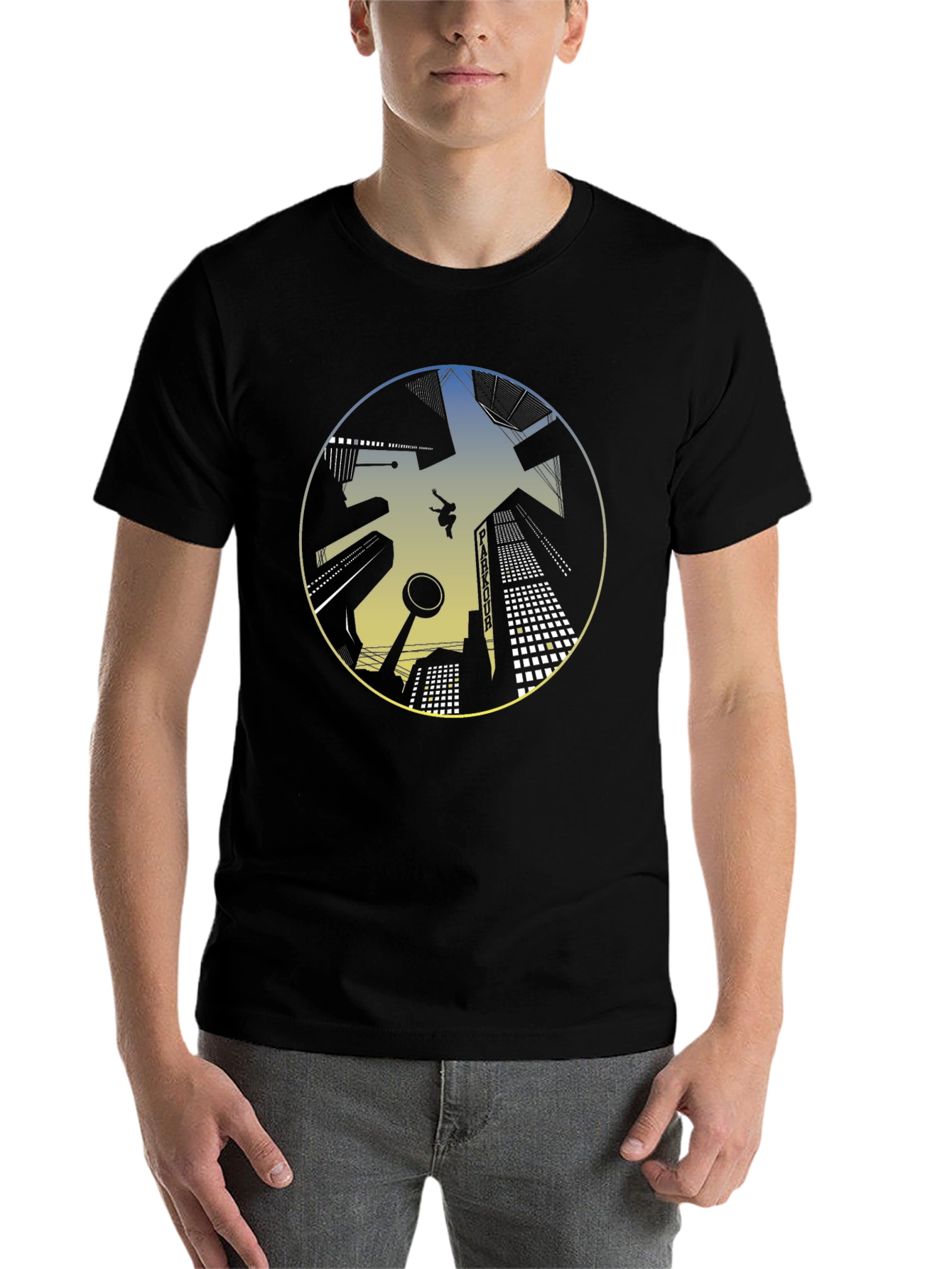 Black Parkour Cityscape Graphic T-Shirt view 7
