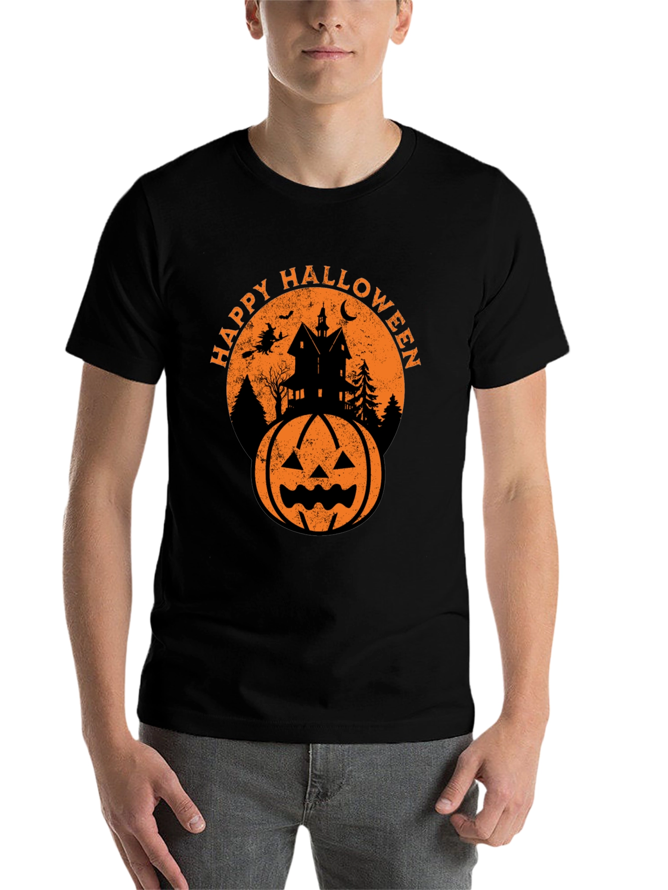 Black Happy Halloween Graphic Tee - Spooky Season Shirt view 7