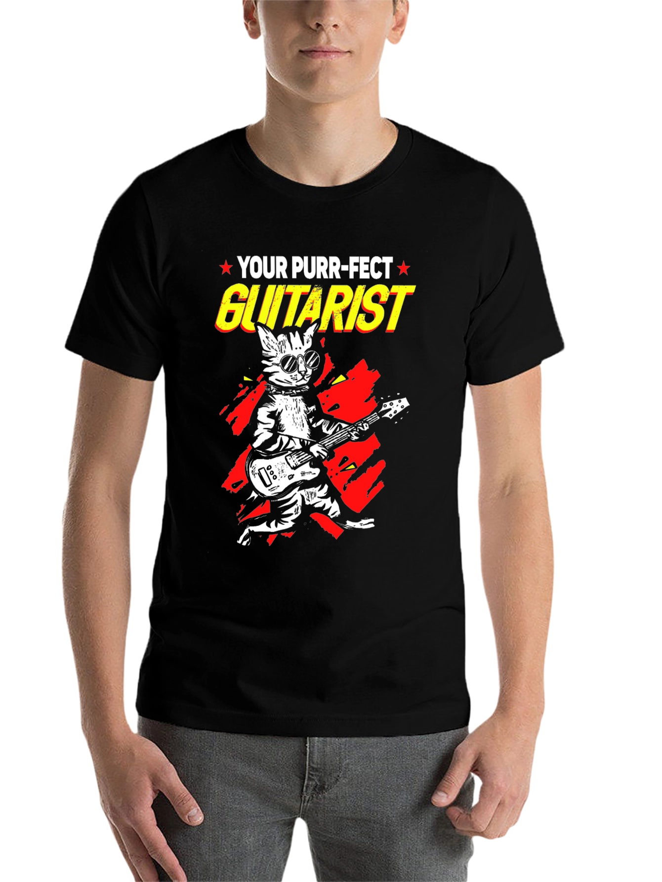 Black Purr-fect Guitarist Black Graphic Tee view 7