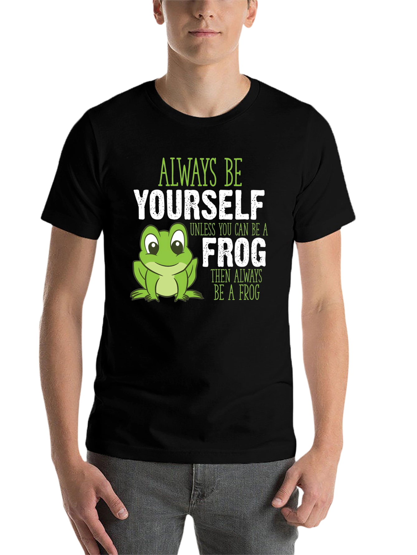Black Funny Frog Graphic Tee: Always Be Yourself T-Shirt view 7