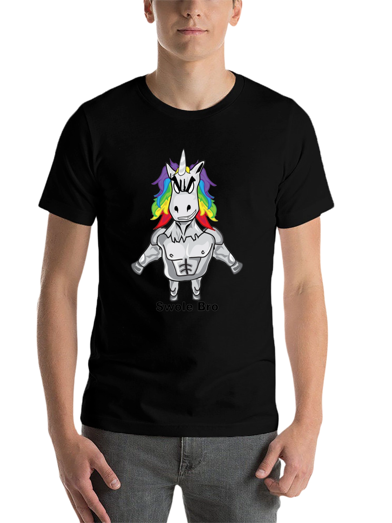 Black Swole Bro Unicorn Graphic Tee - Black view 7