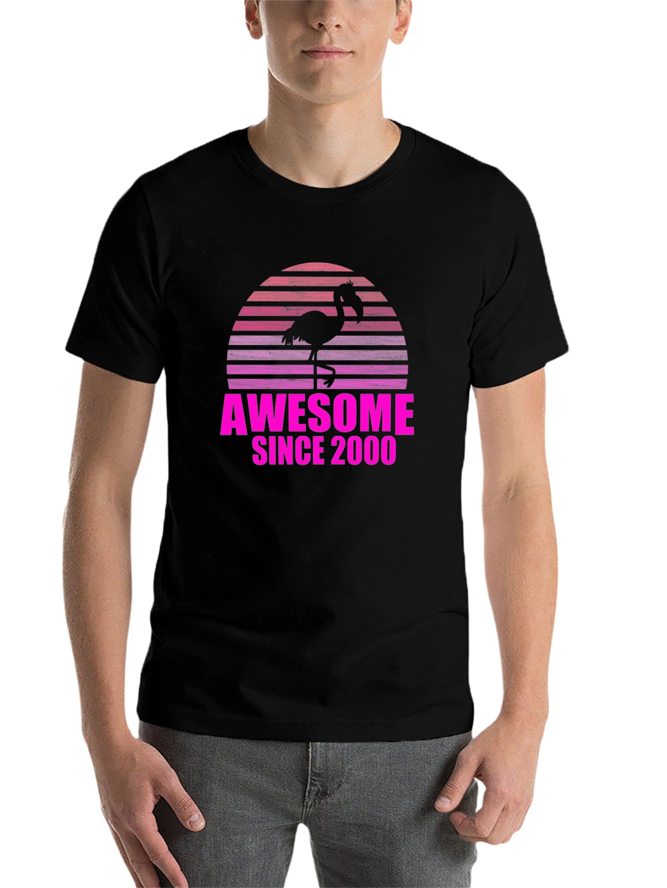 Black Awesome Since 2000 Flamingo Graphic Tee view 7