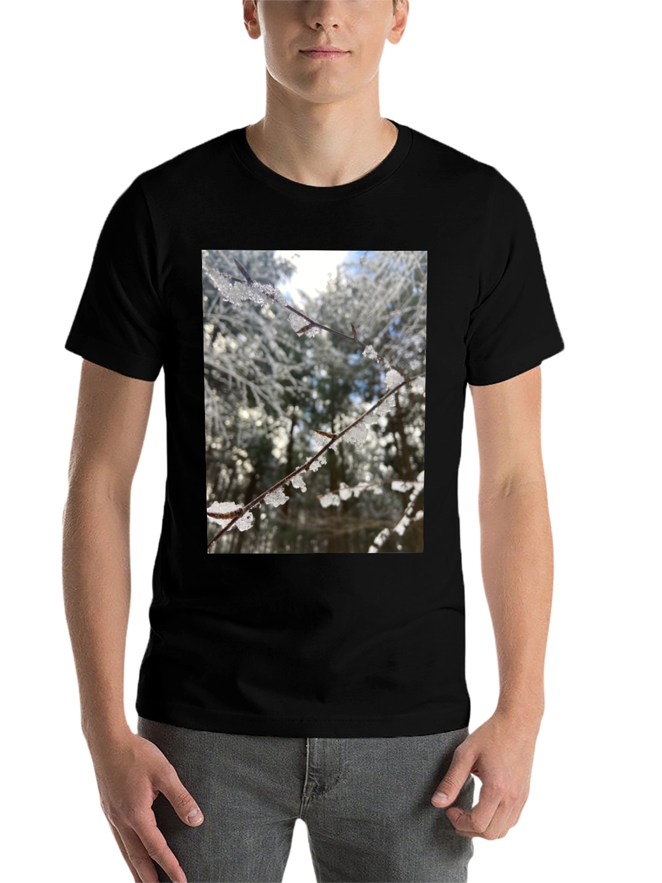 Black Winter Branch Graphic Tee - Nature Inspired Design view 7
