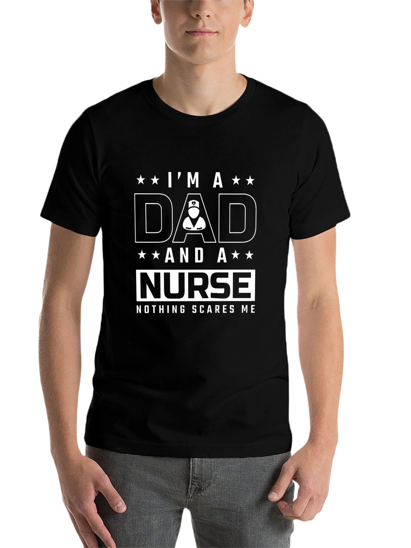 Black Dad and Nurse Graphic T-Shirt - Nothing Scares Me! view 7