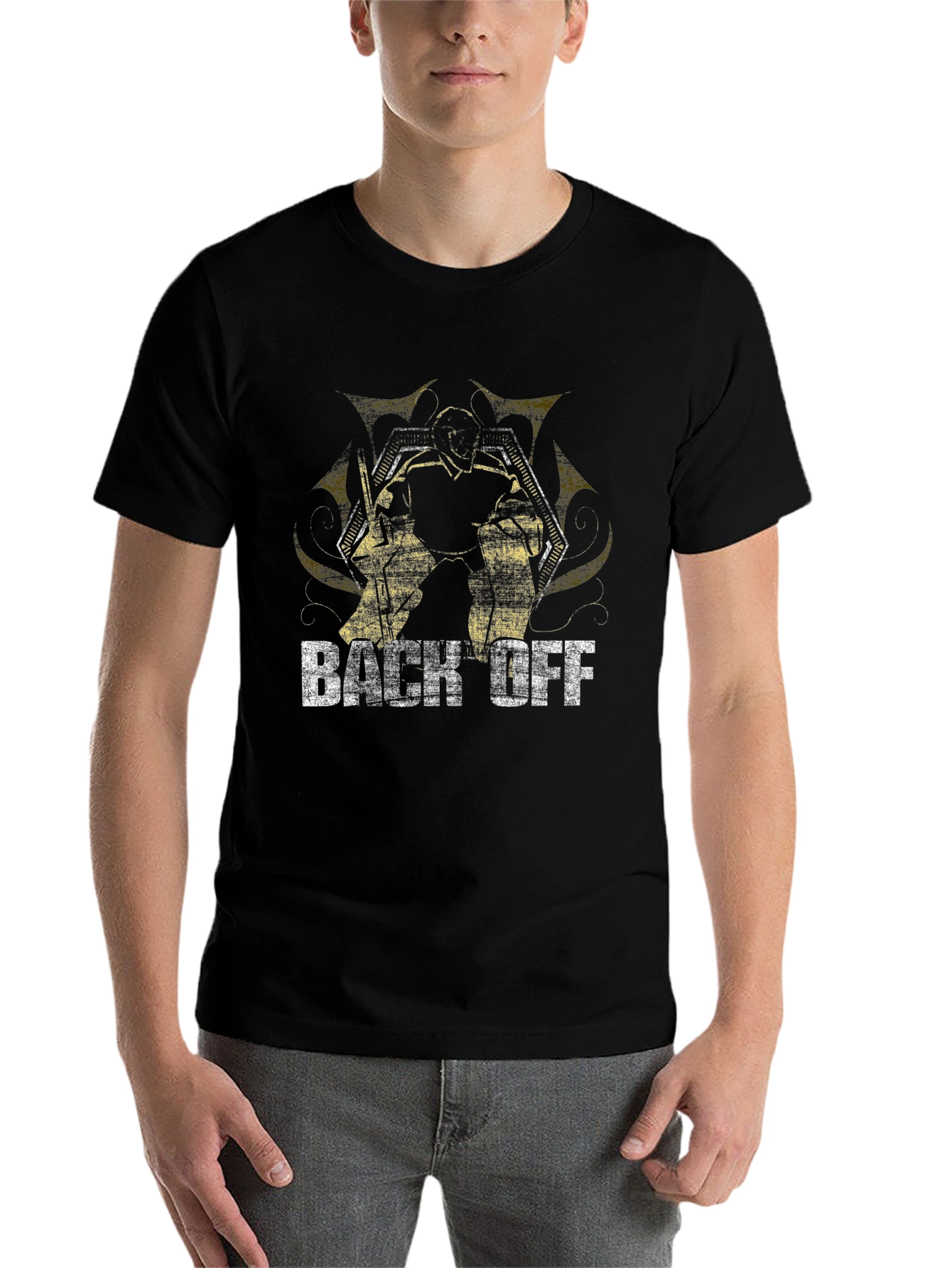 Black Back Off Robot Graphic Tee - Black Crew Neck T-Shirt view 7
