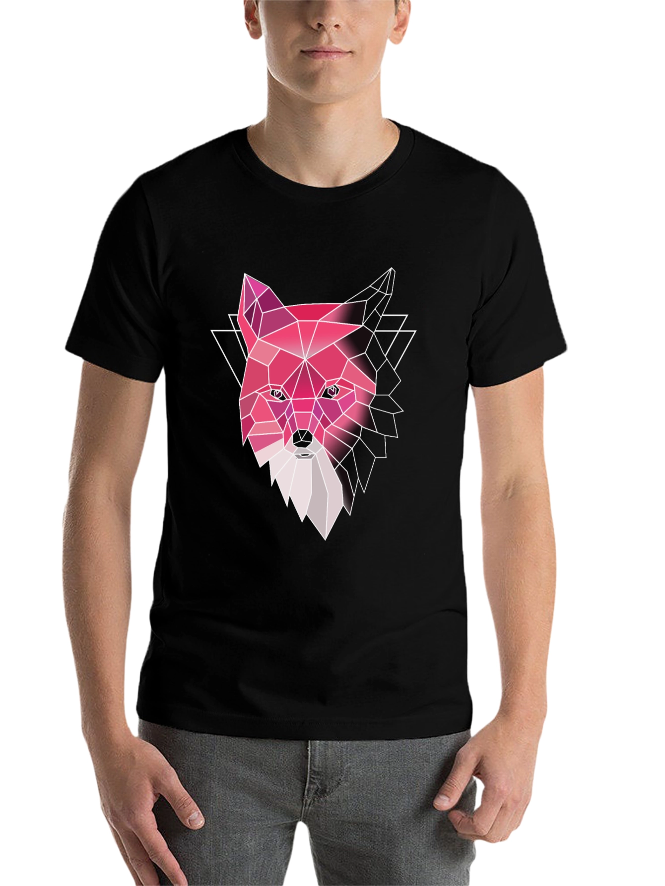 Black Geometric Fox Graphic Tee - Stylish Men's Black T-Shirt view 7