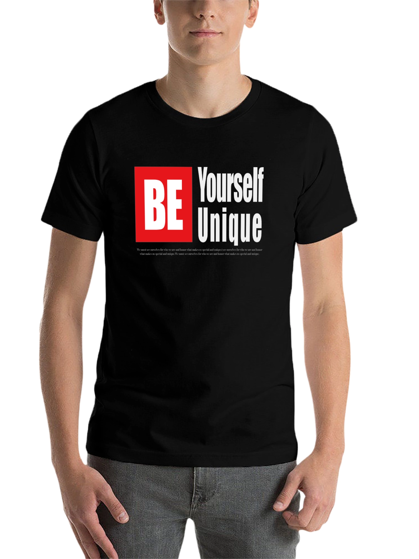 Black Be Yourself Unique Graphic Black T-Shirt view 7