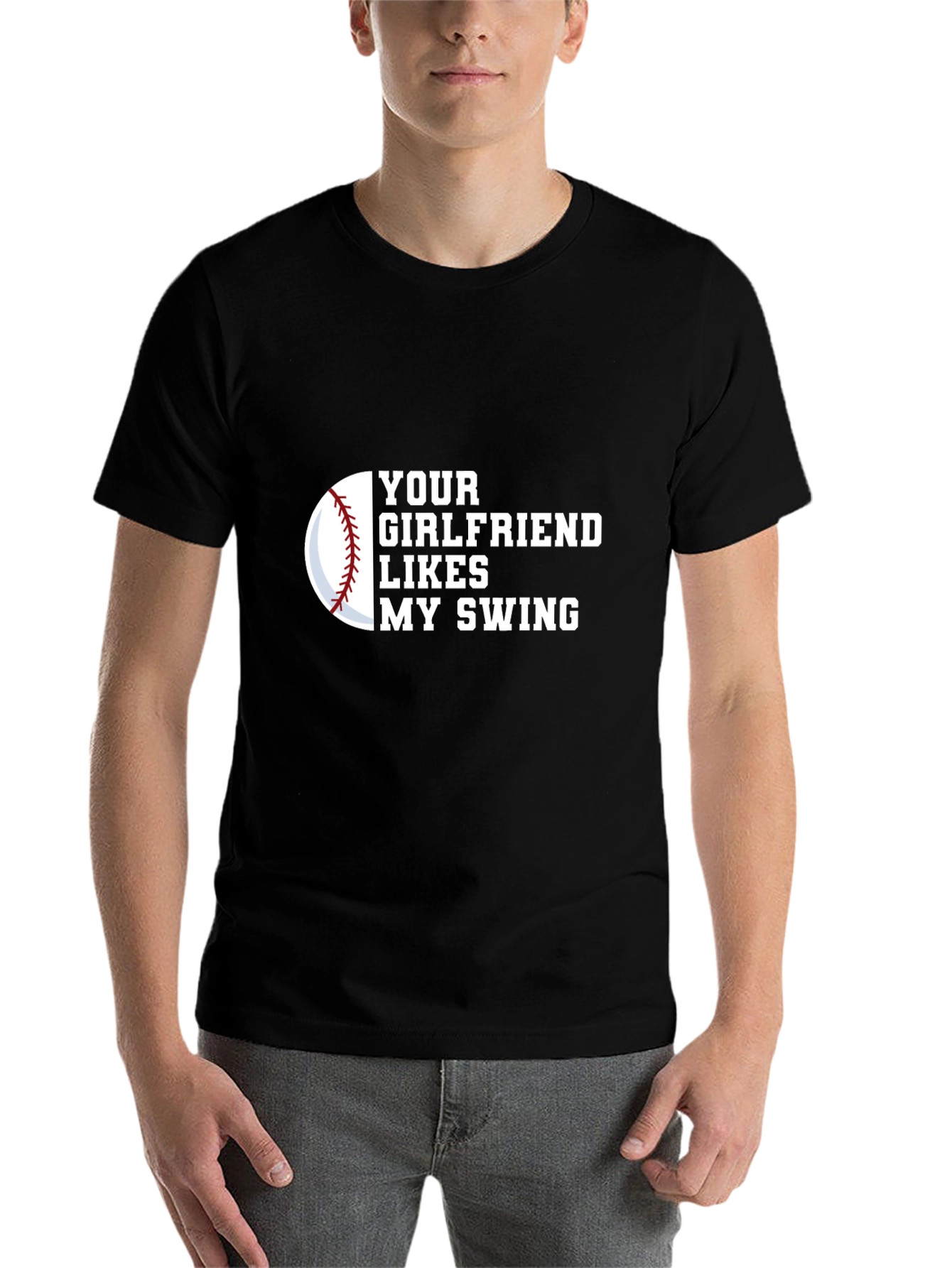 Black Your Girlfriend Likes My Swing Novelty Graphic Tee view 7