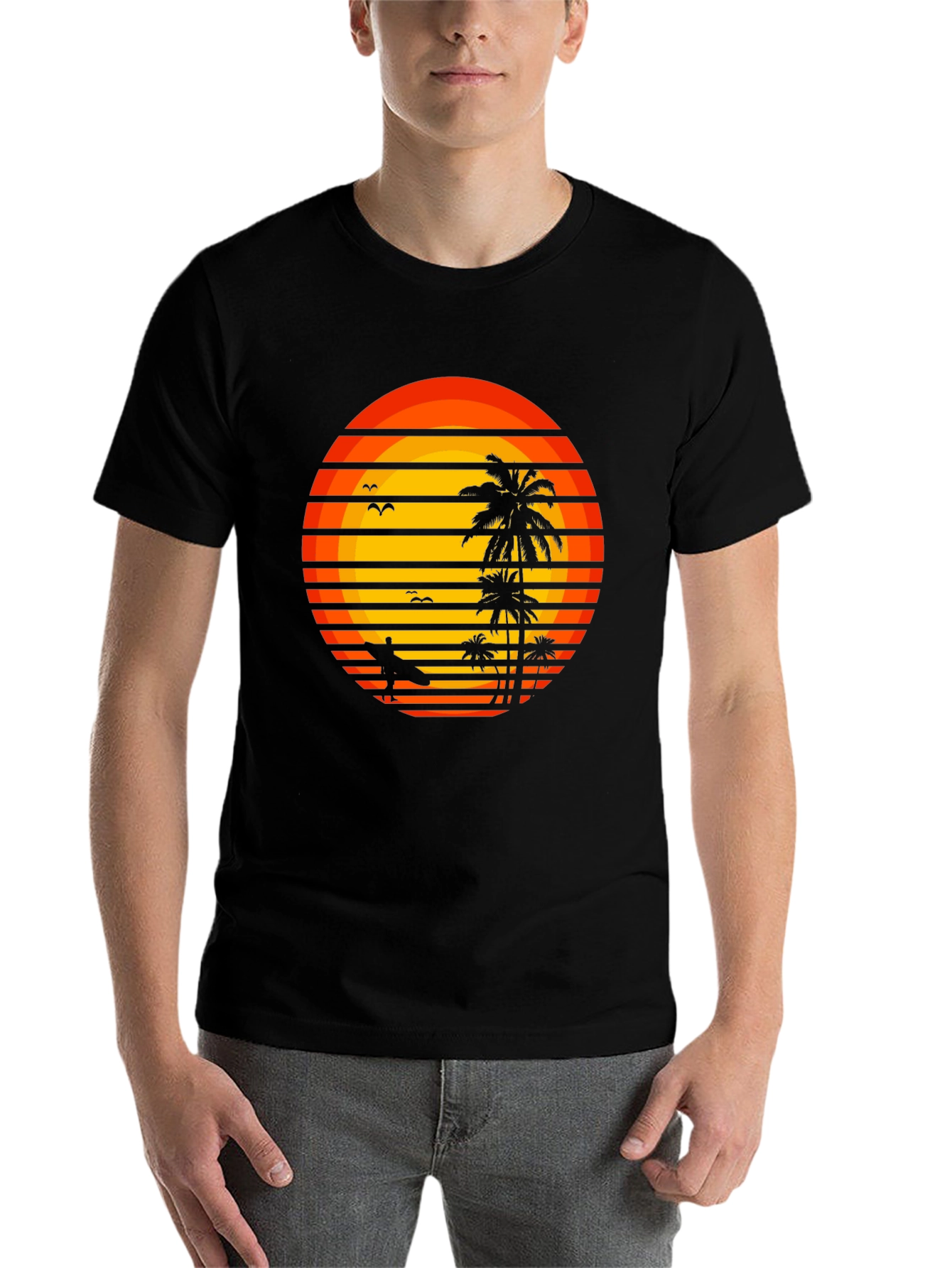 Black Retro Sunset Surfer T-Shirt view 7