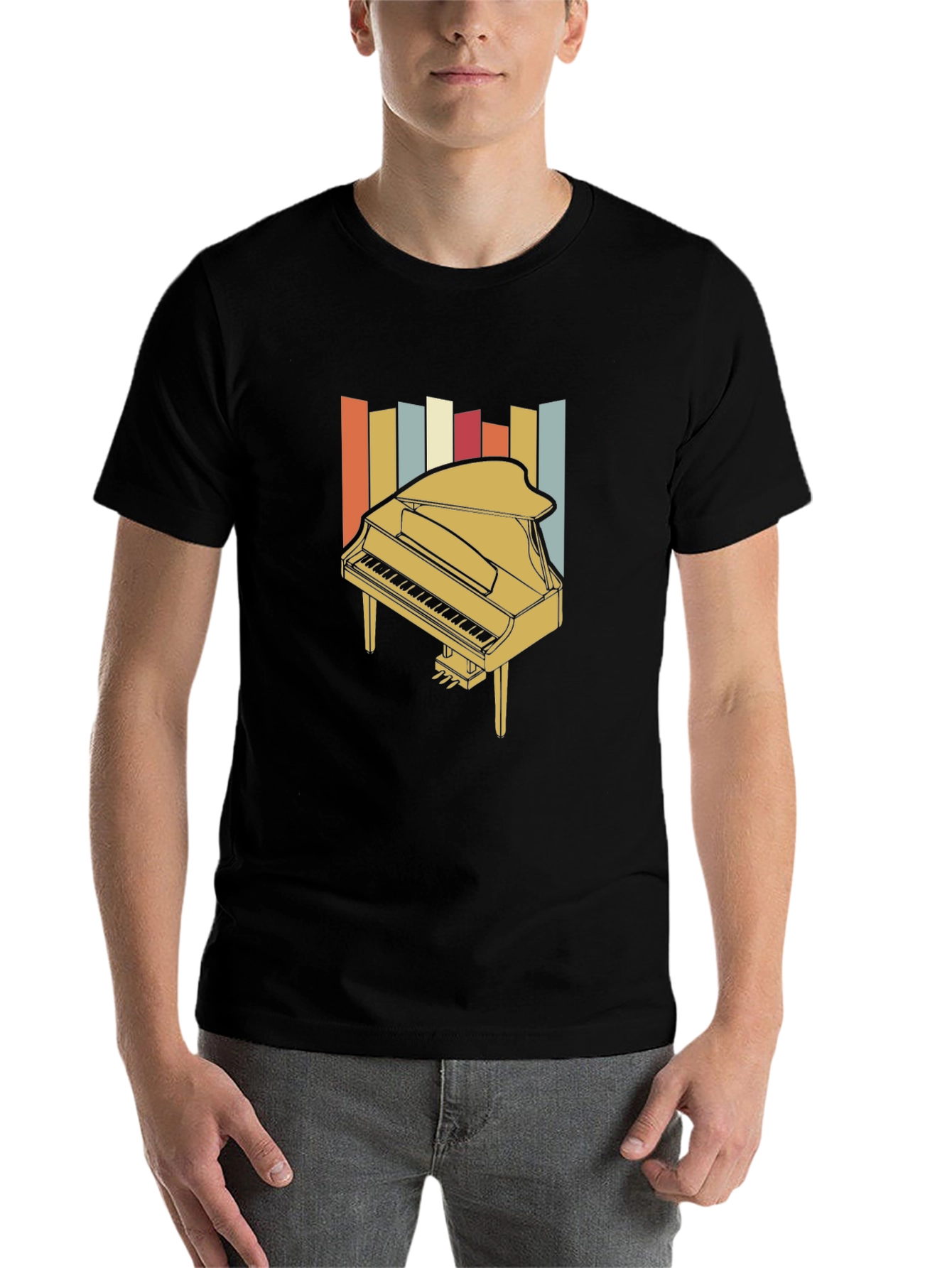 Black Retro Piano Graphic Tee - Vintage Music Lover T-Shirt view 7