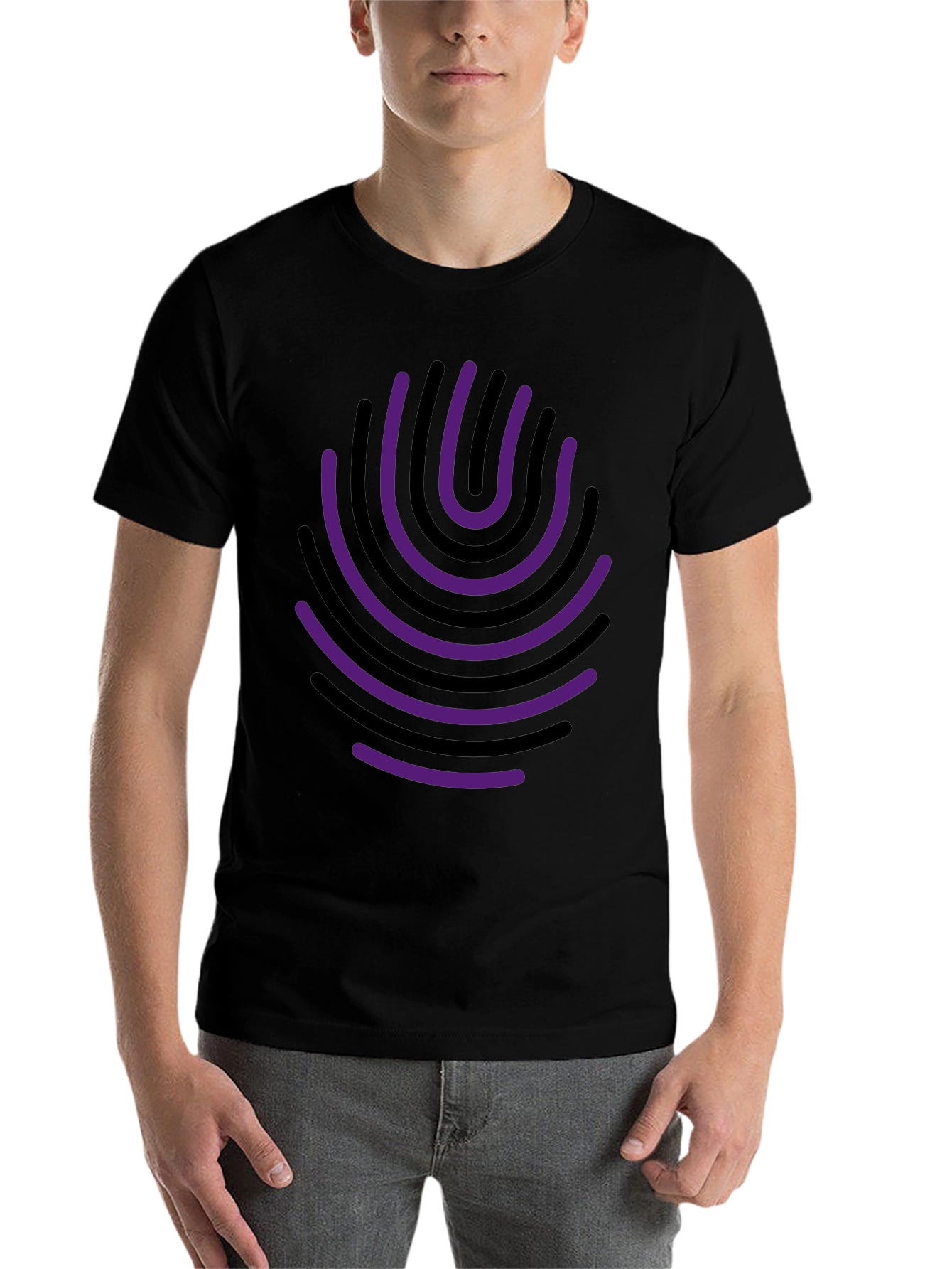 Black Abstract Fingerprint Graphic Tee - Black Cotton Blend view 7