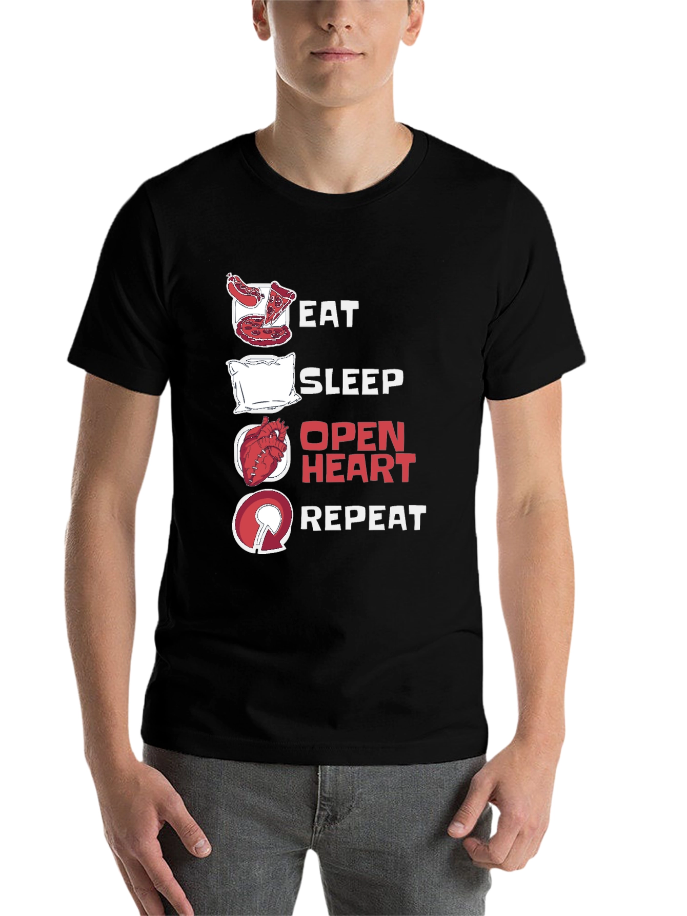 Black Eat Sleep Open Heart Repeat Graphic T-Shirt view 7