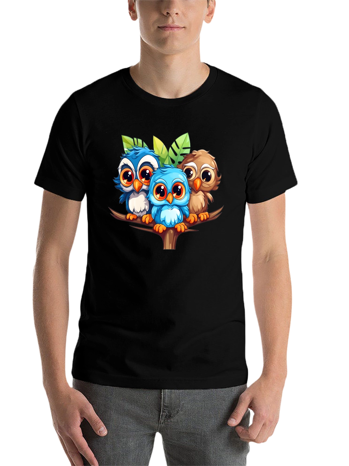 Black Cute Owls Graphic Tee - Black Unisex T-Shirt view 7