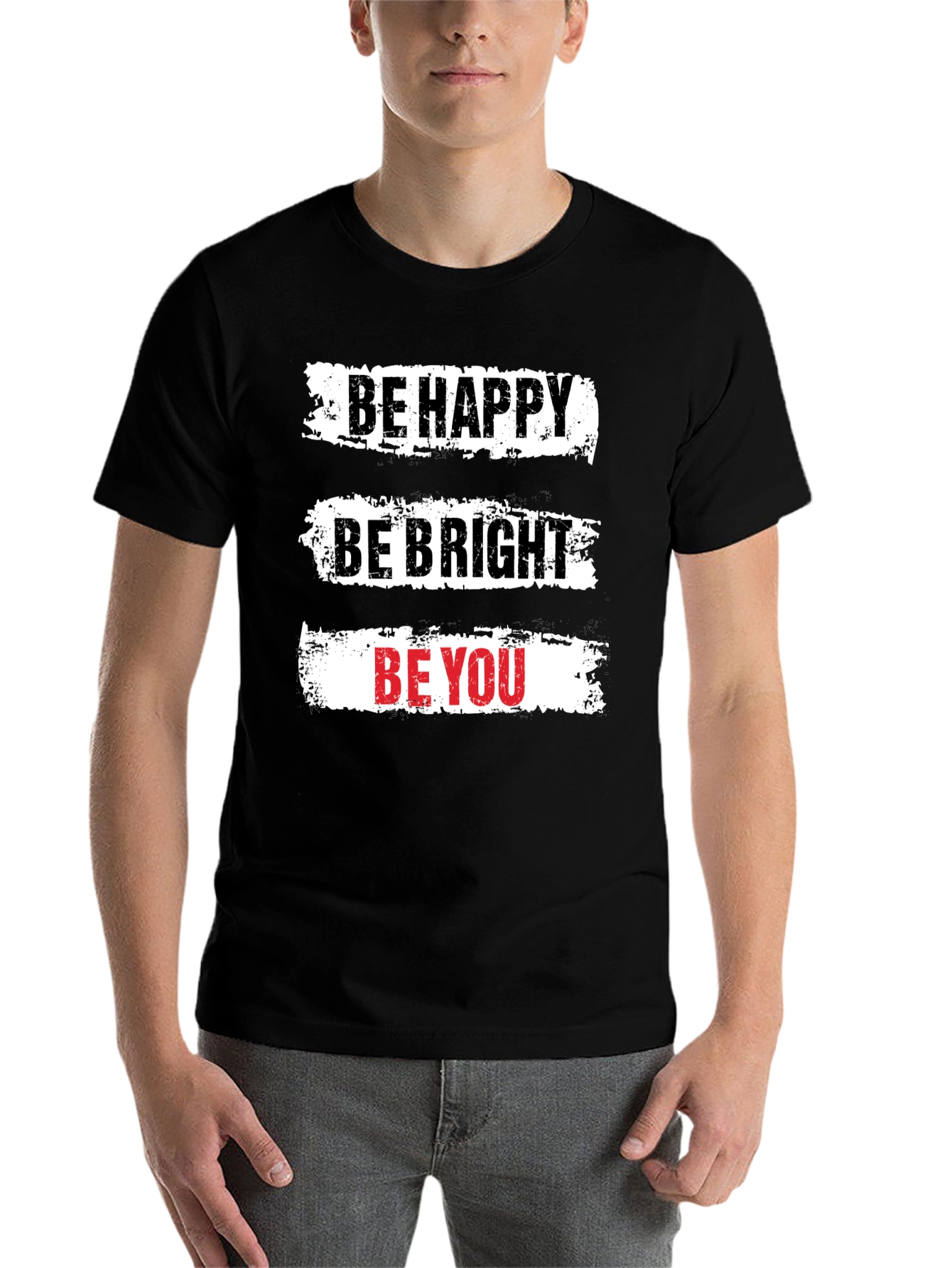 Black Be Happy T-Shirt - Motivational Graphic Tee view 7