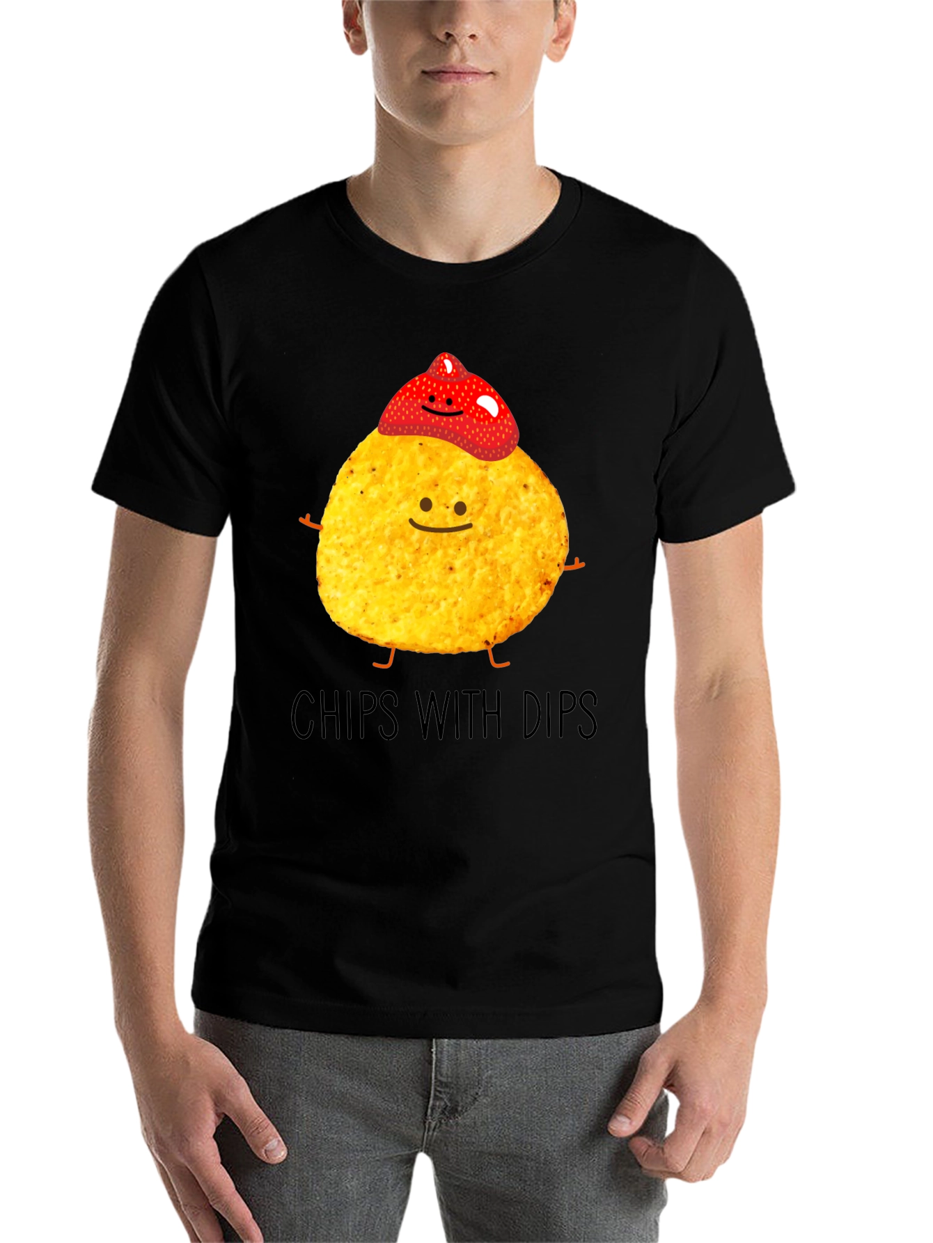 Black Chips With Dips Graphic T-Shirt - Snack Lover Tee view 7