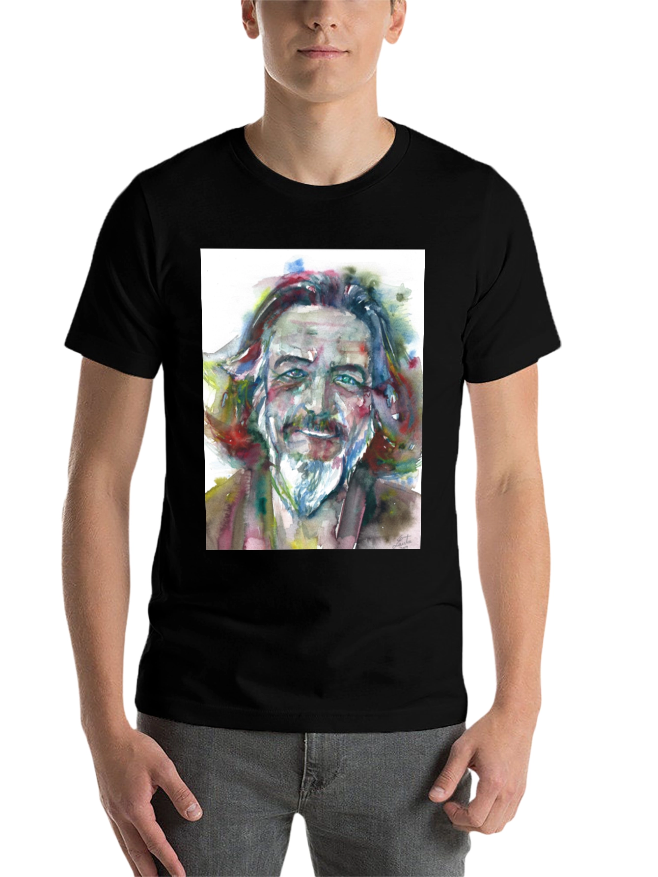 Black Watercolor Portrait Tee - Artistic Style view 7