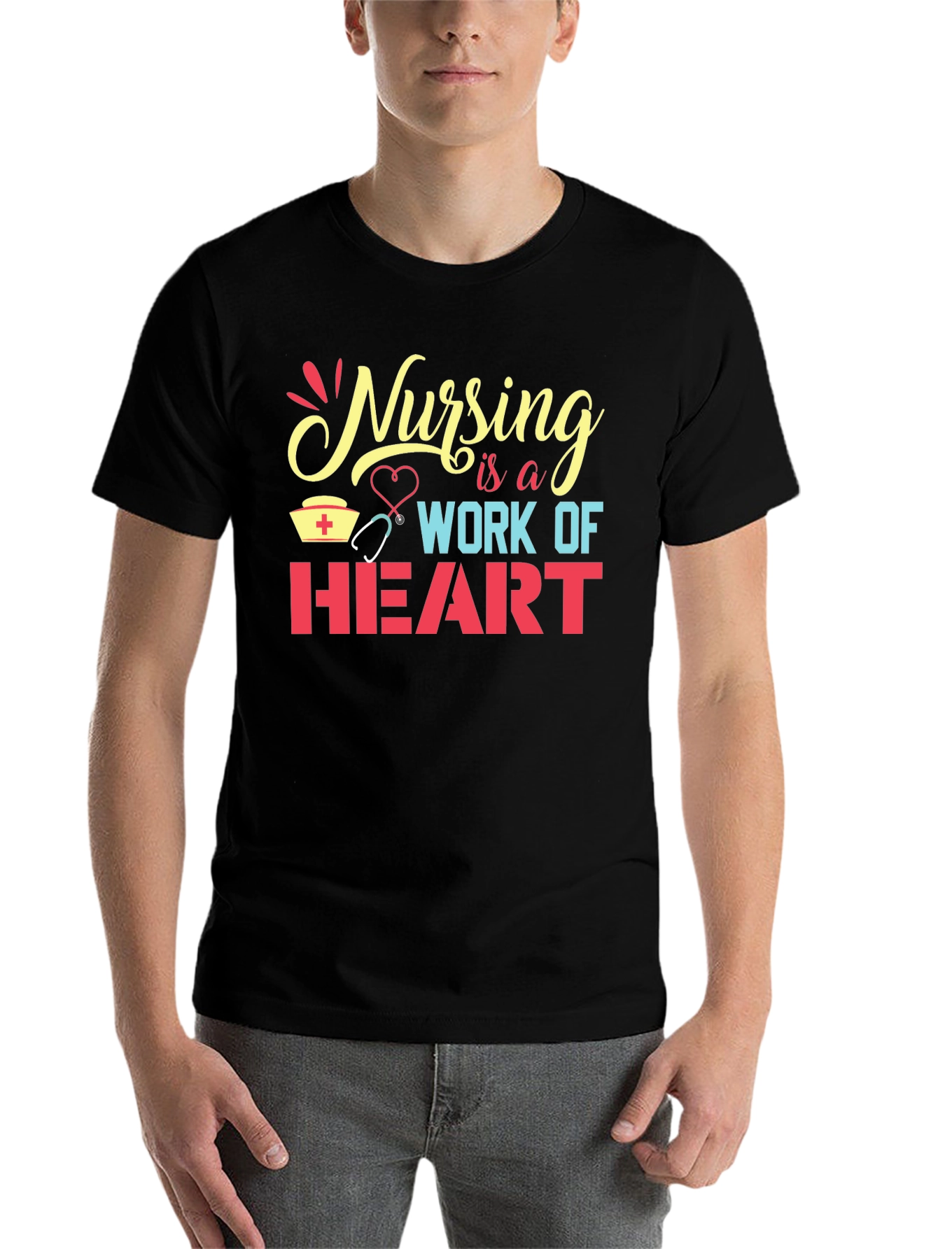 Black Nursing is a Work of Heart Graphic Tee view 7