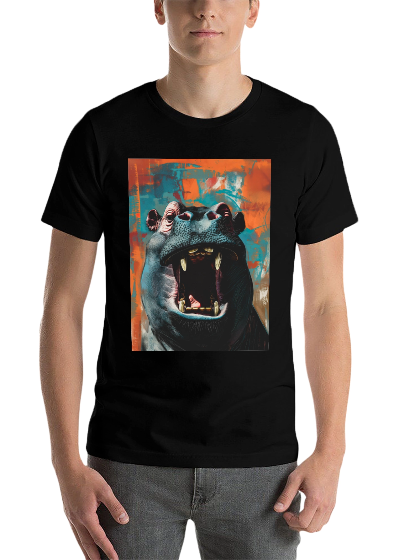 Black Hippo Graphic Tee - Bold Animal Print view 7