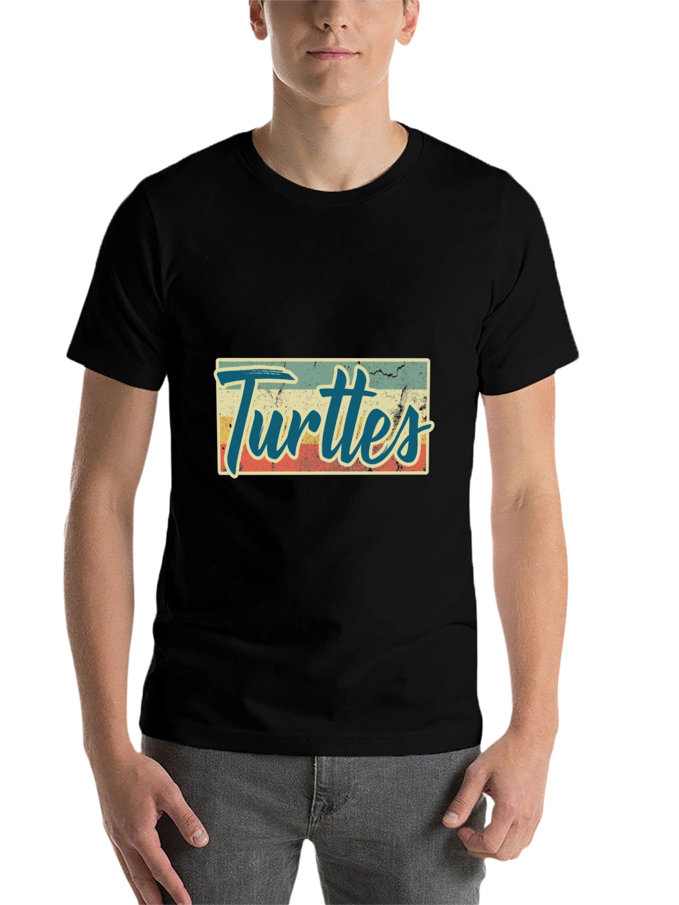 Black Retro Turtles Graphic Tee - Black Crew Neck view 7