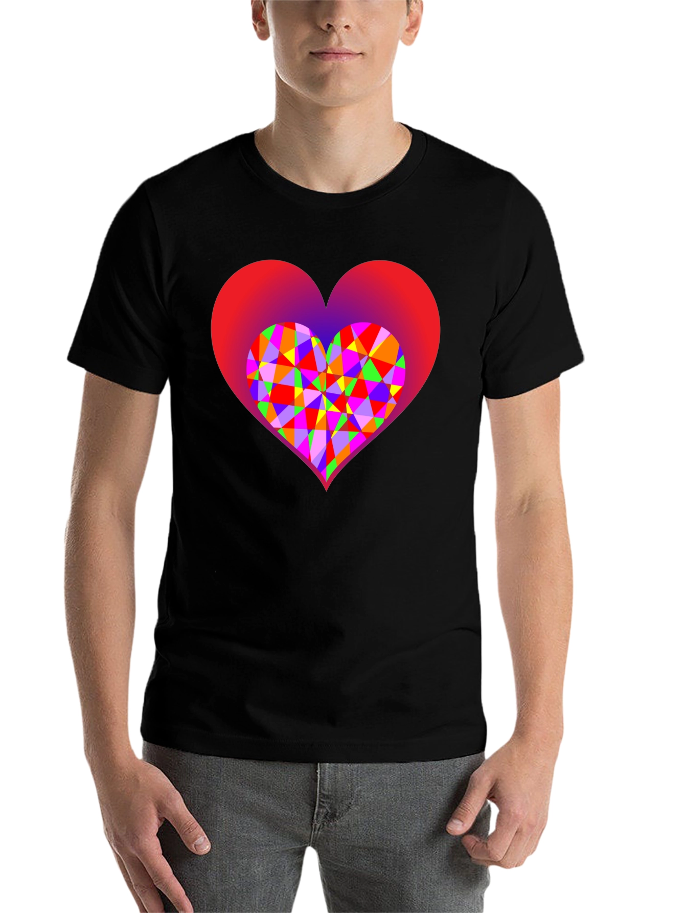 Black Geometric Heart Graphic Black T-Shirt view 7