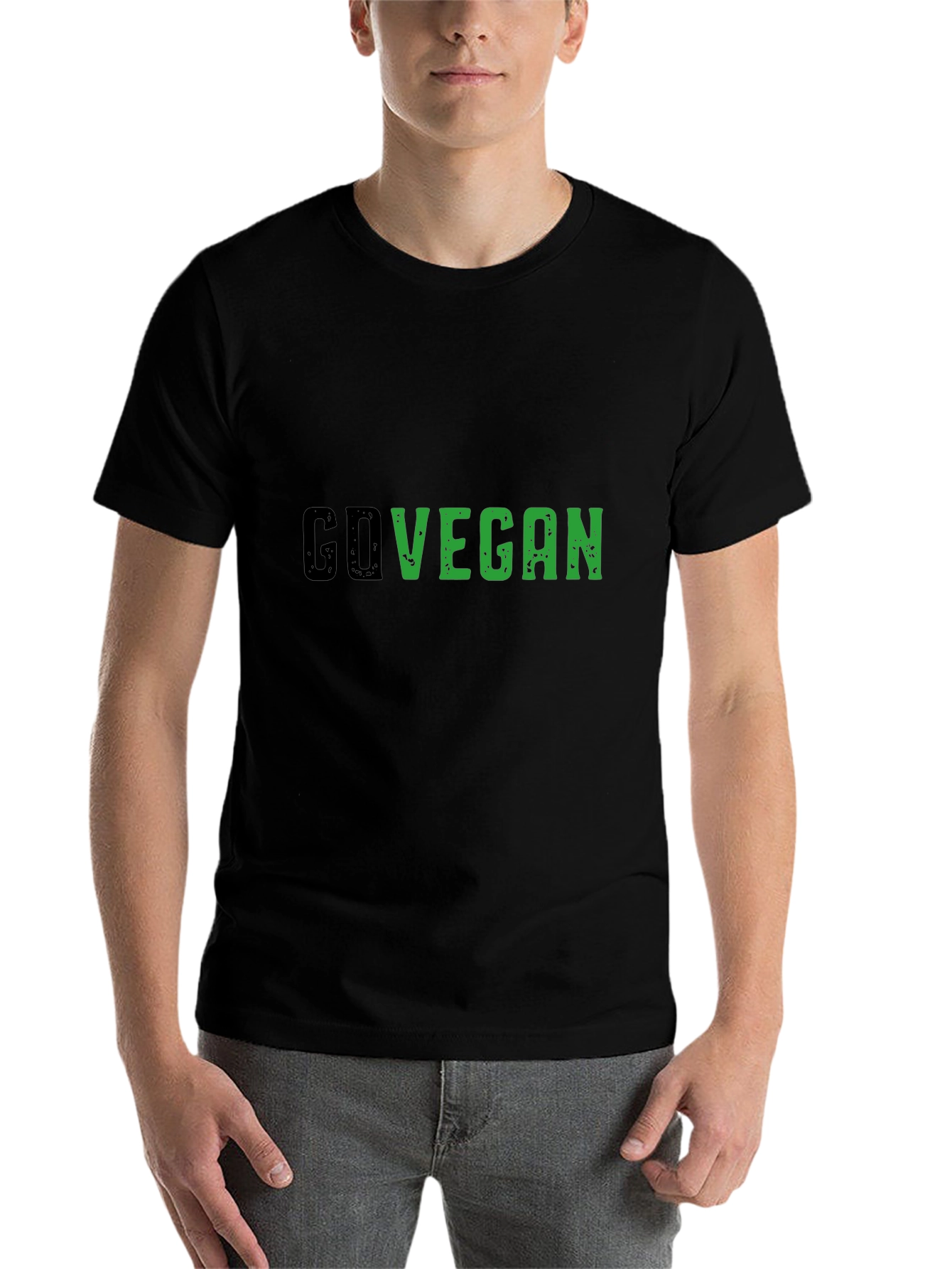 Black Go Vegan Black Tee - Stylish Vegan Statement Shirt view 7