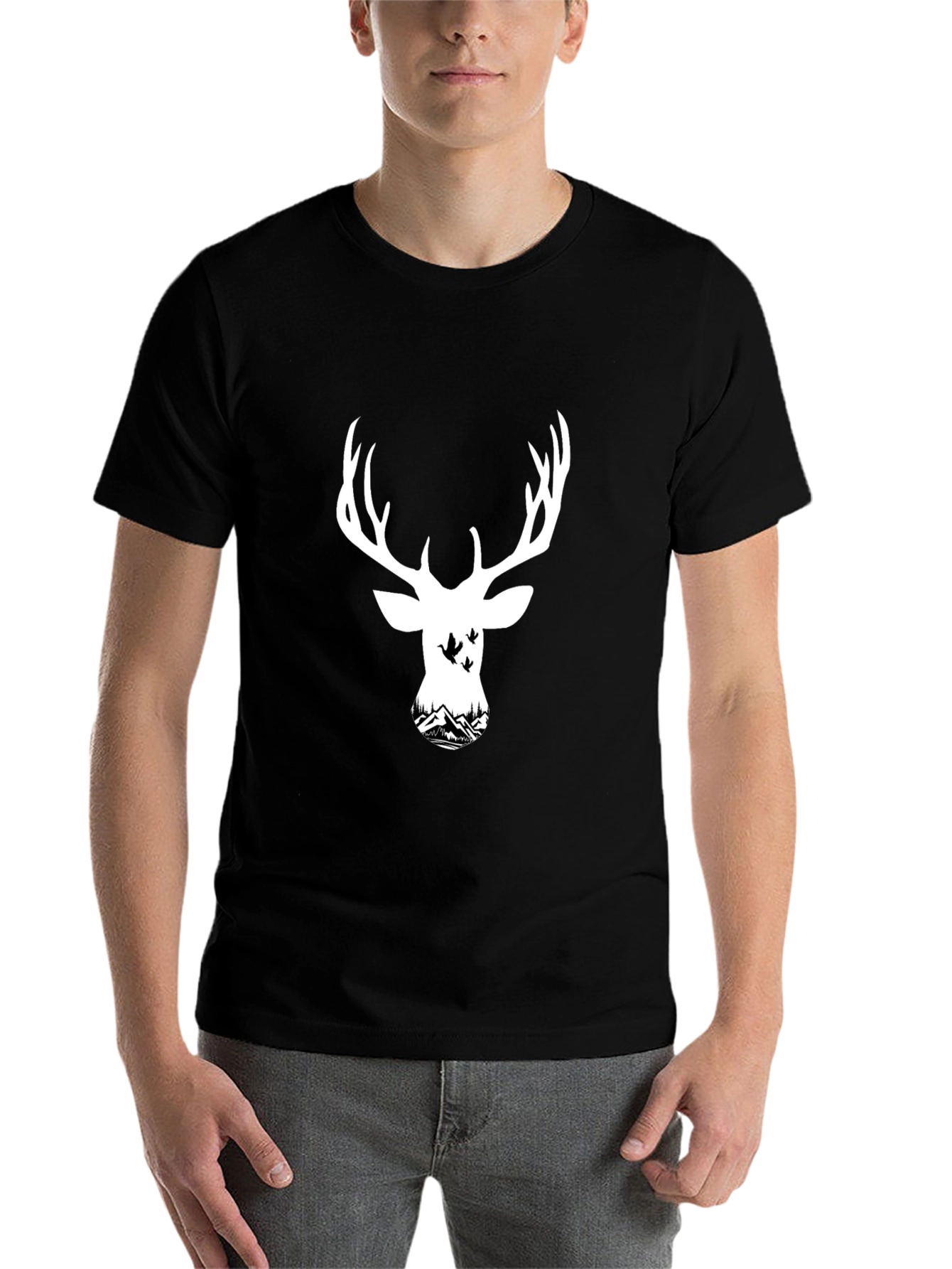 Black Deer Silhouette T-Shirt - Nature Inspired Graphic Tee view 7