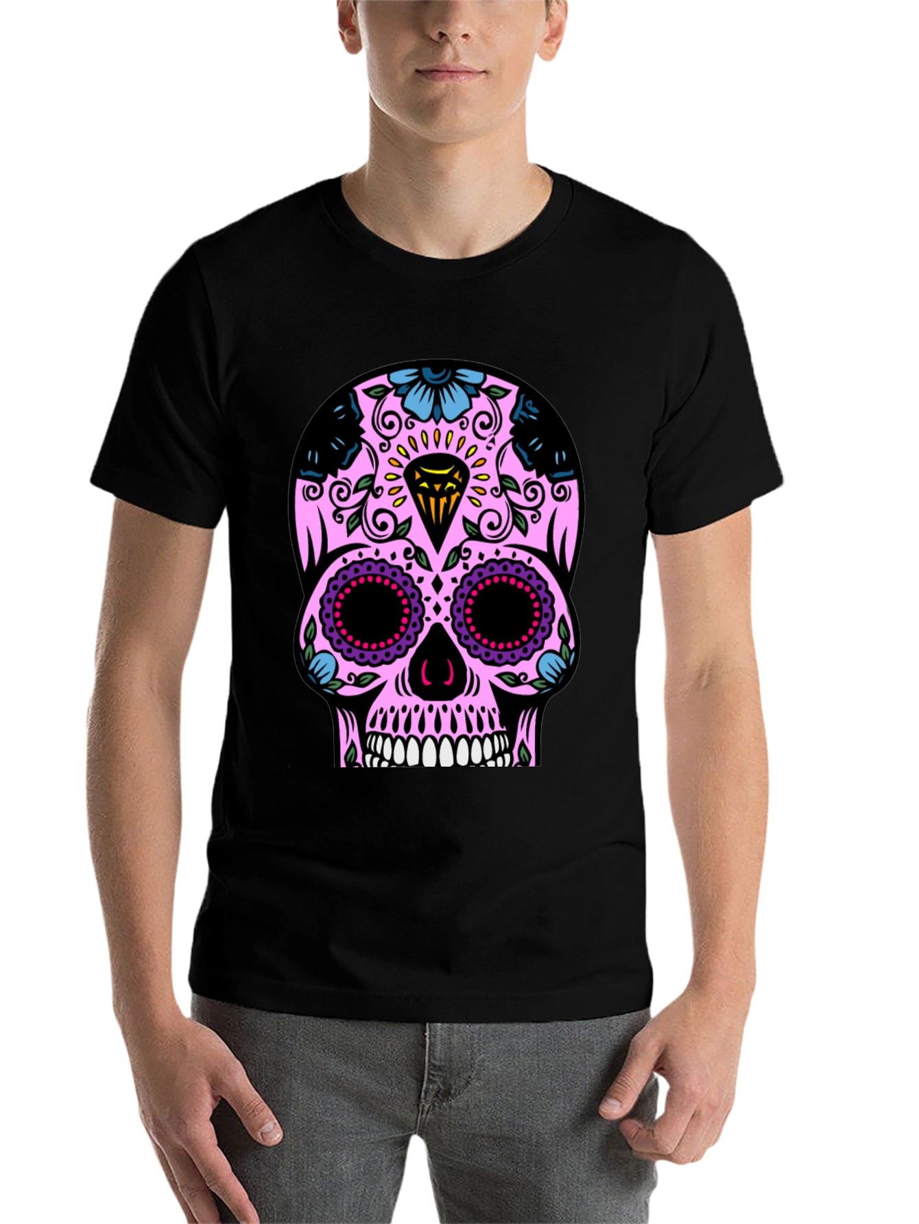 Black Sugar Skull T-Shirt - Black Graphic Tee view 7