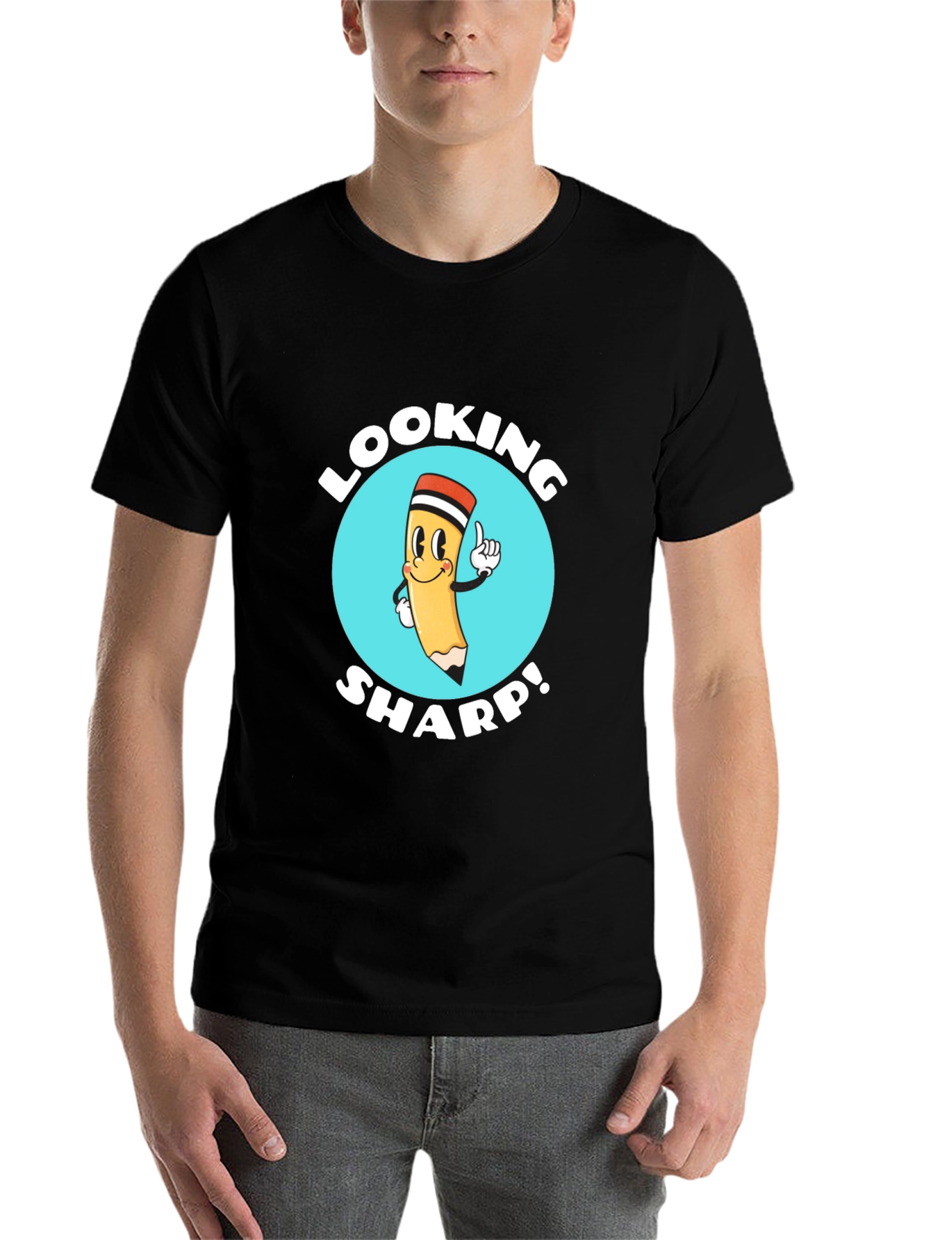Black Looking Sharp T-Shirt - Funny Cartoon Pencil view 7