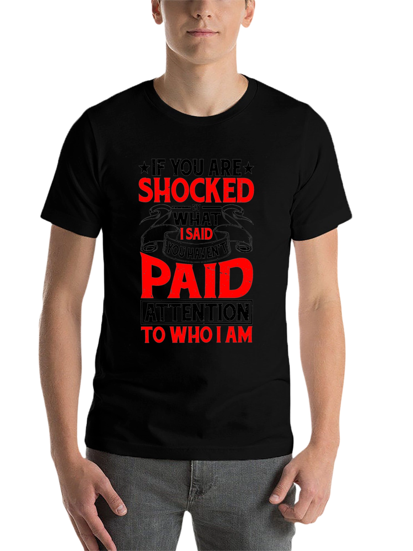 Black Shocked? Funny T-Shirt - Black view 7