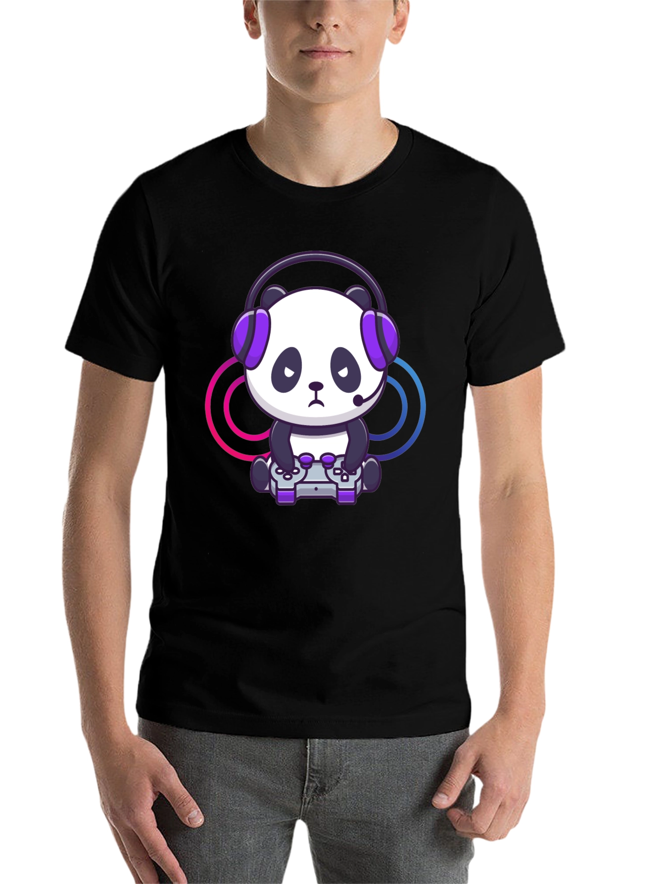 Black Gamer Panda Graphic T-Shirt - Black view 7
