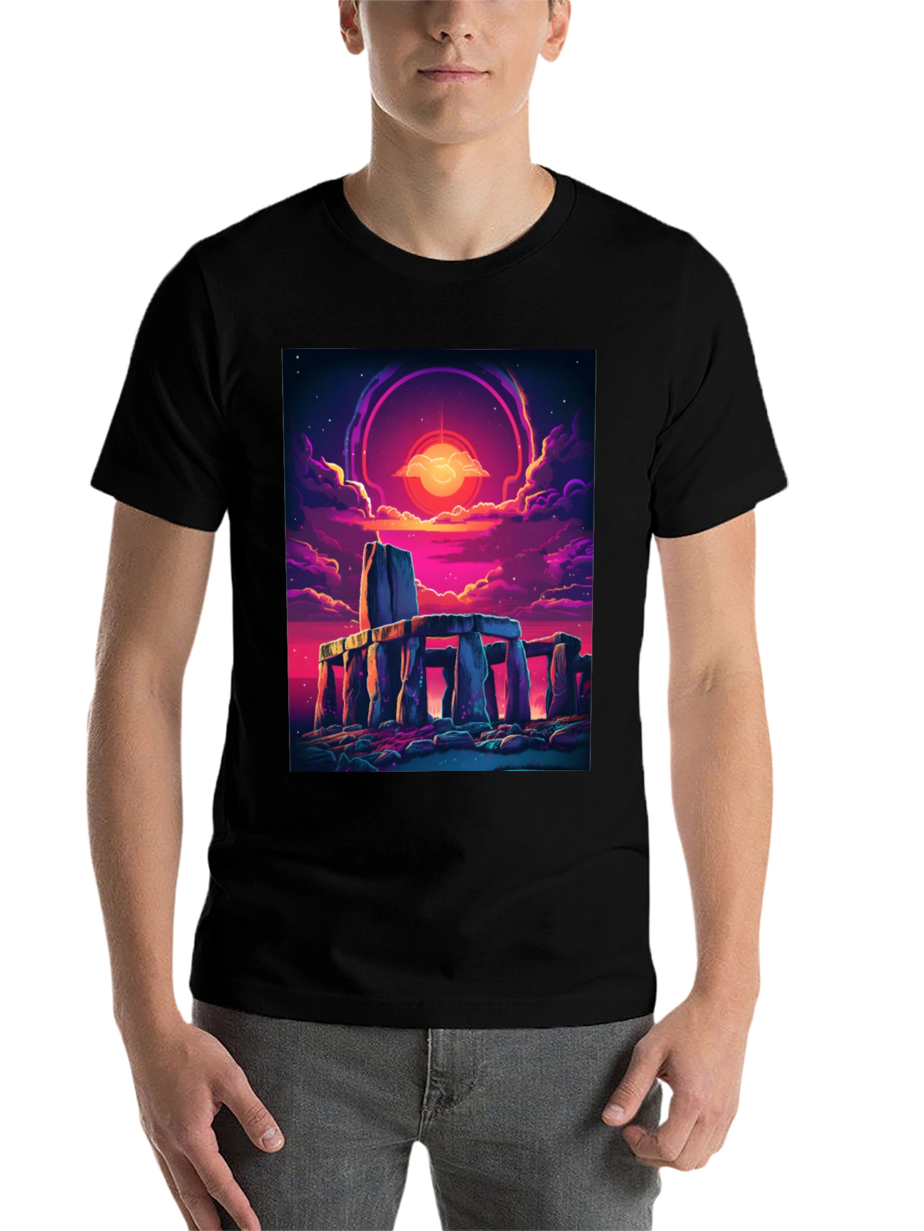 Black Stonehenge Sunset Graphic Tee - Black Cotton Blend view 7