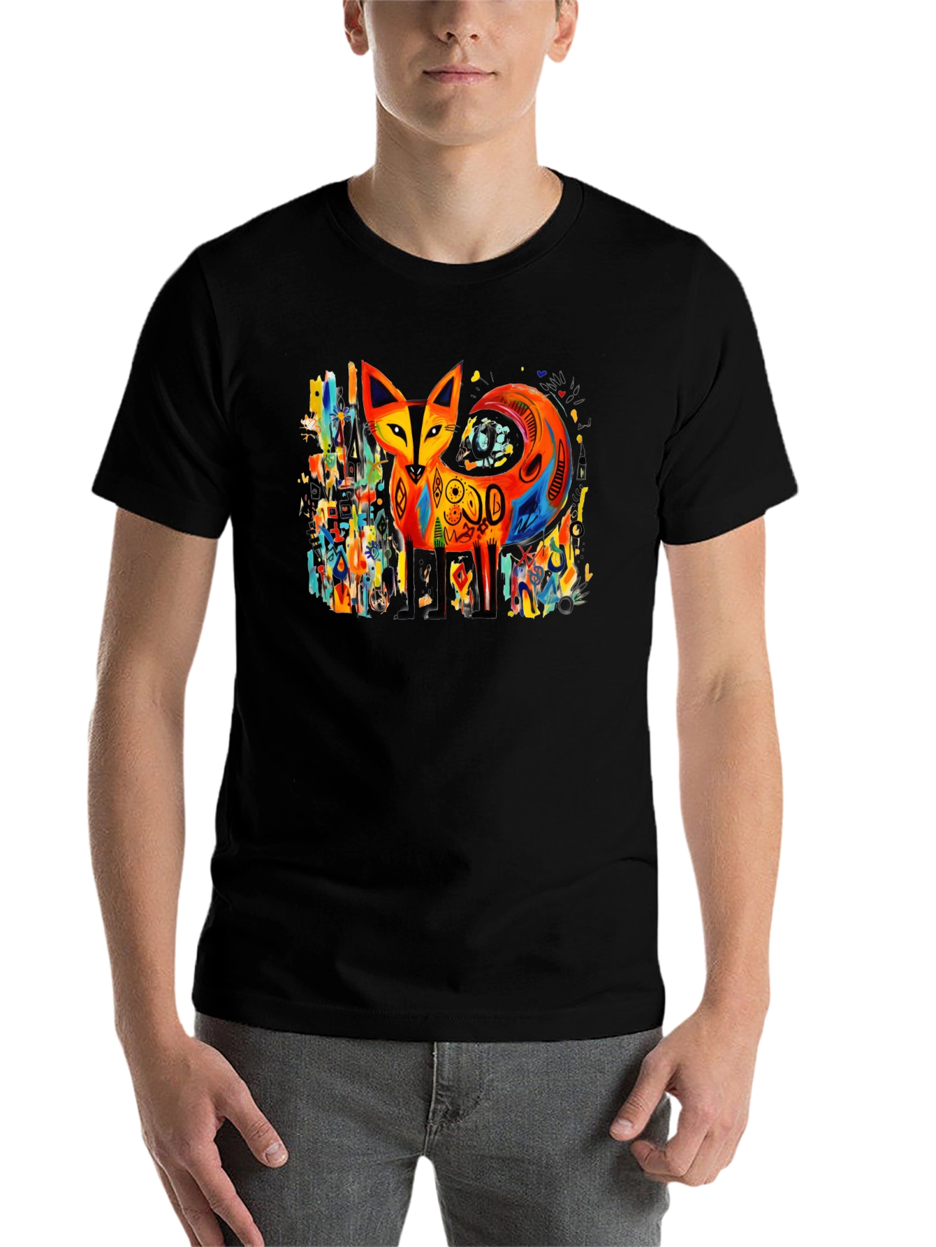 Black Abstract Fox Graphic Tee - Bold Artistic Design view 7