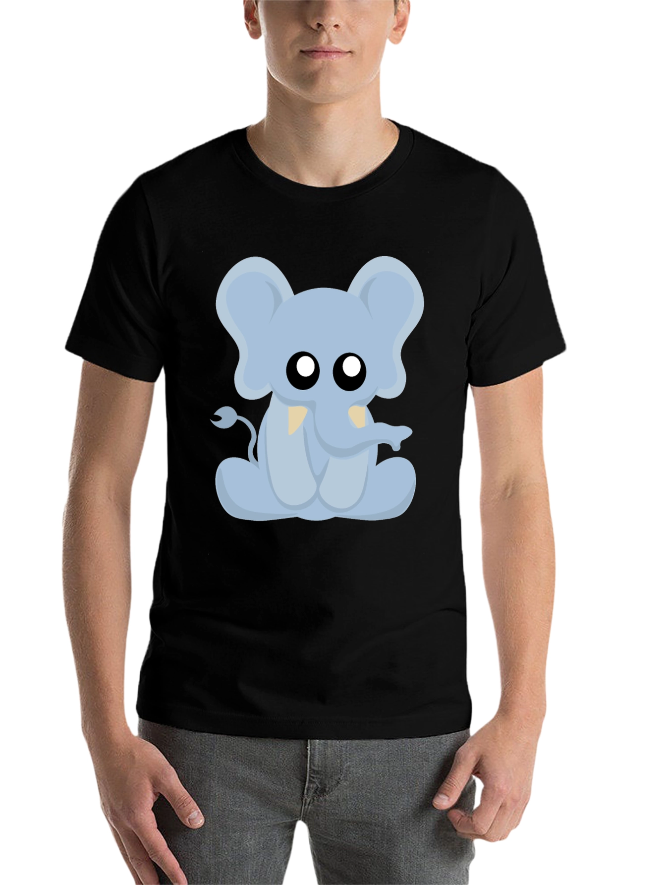 Black Cute Cartoon Elephant Graphic T-Shirt view 7