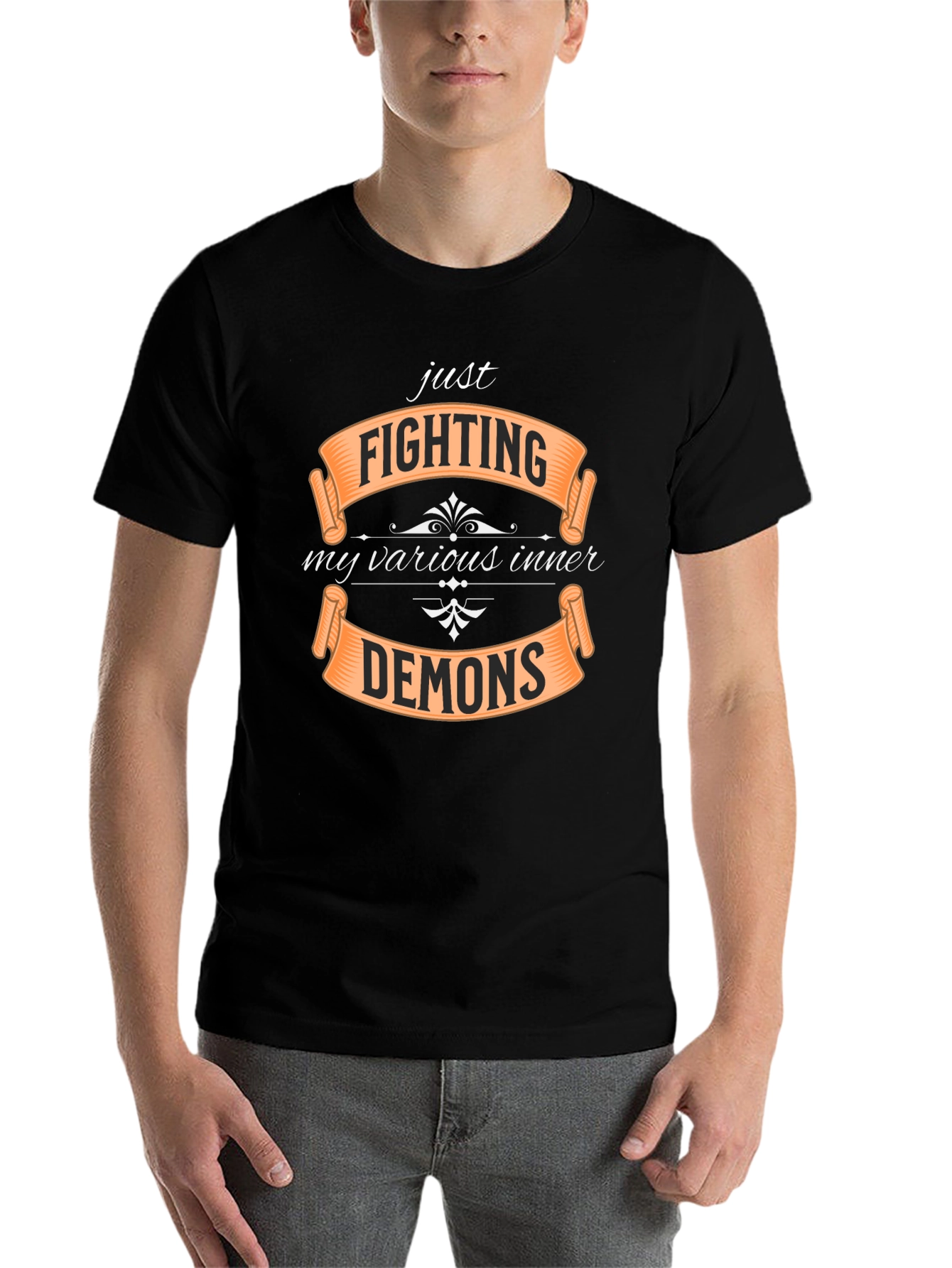 Black Fighting Inner Demons Graphic T-Shirt - Black Tee view 7