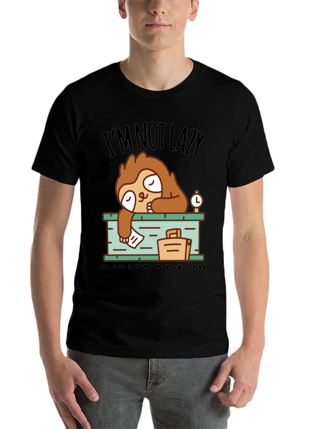 Black I'm Not Lazy Sloth T-Shirt view 7
