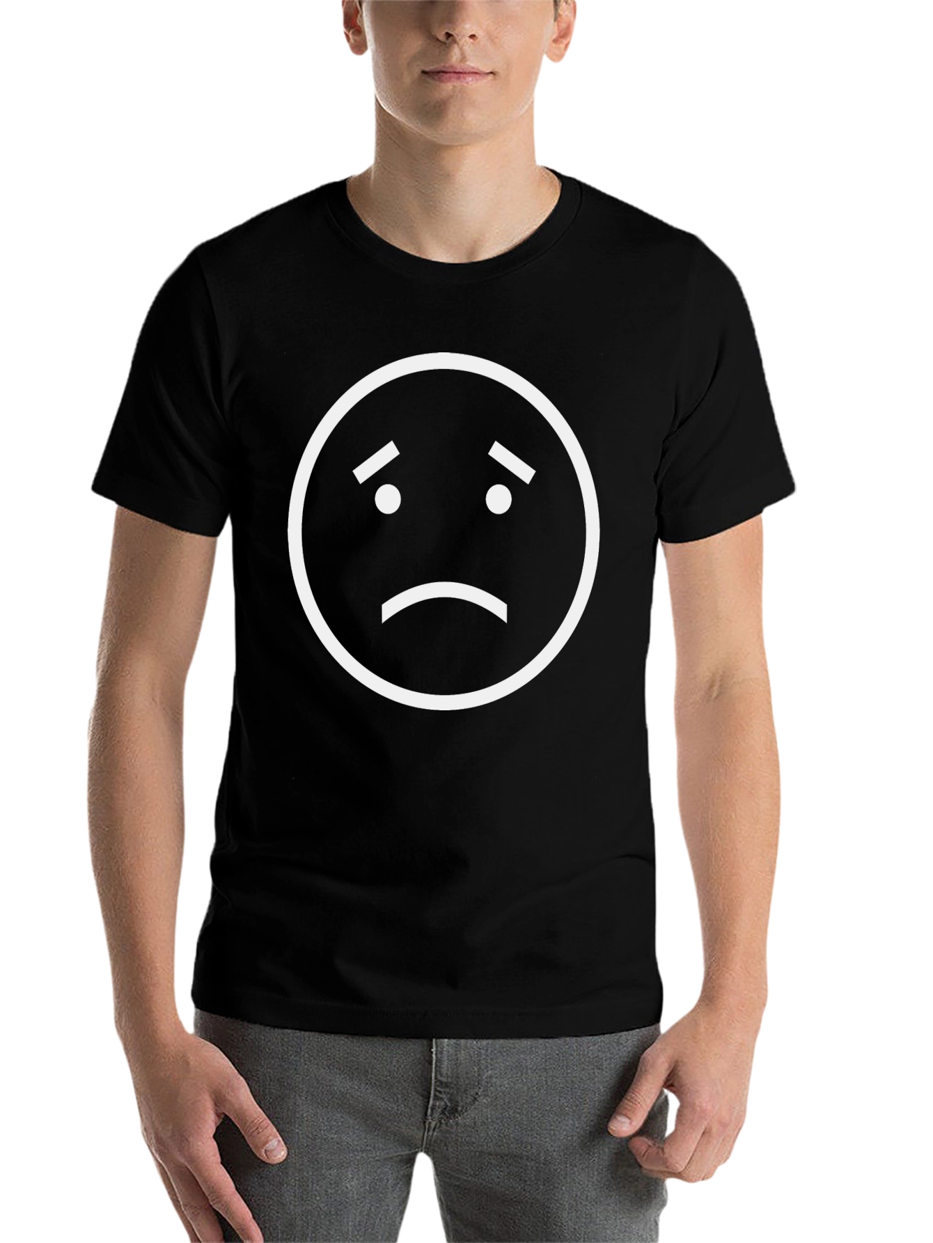 Black Sad Face Emoji Graphic T-Shirt - Black Cotton Tee view 7